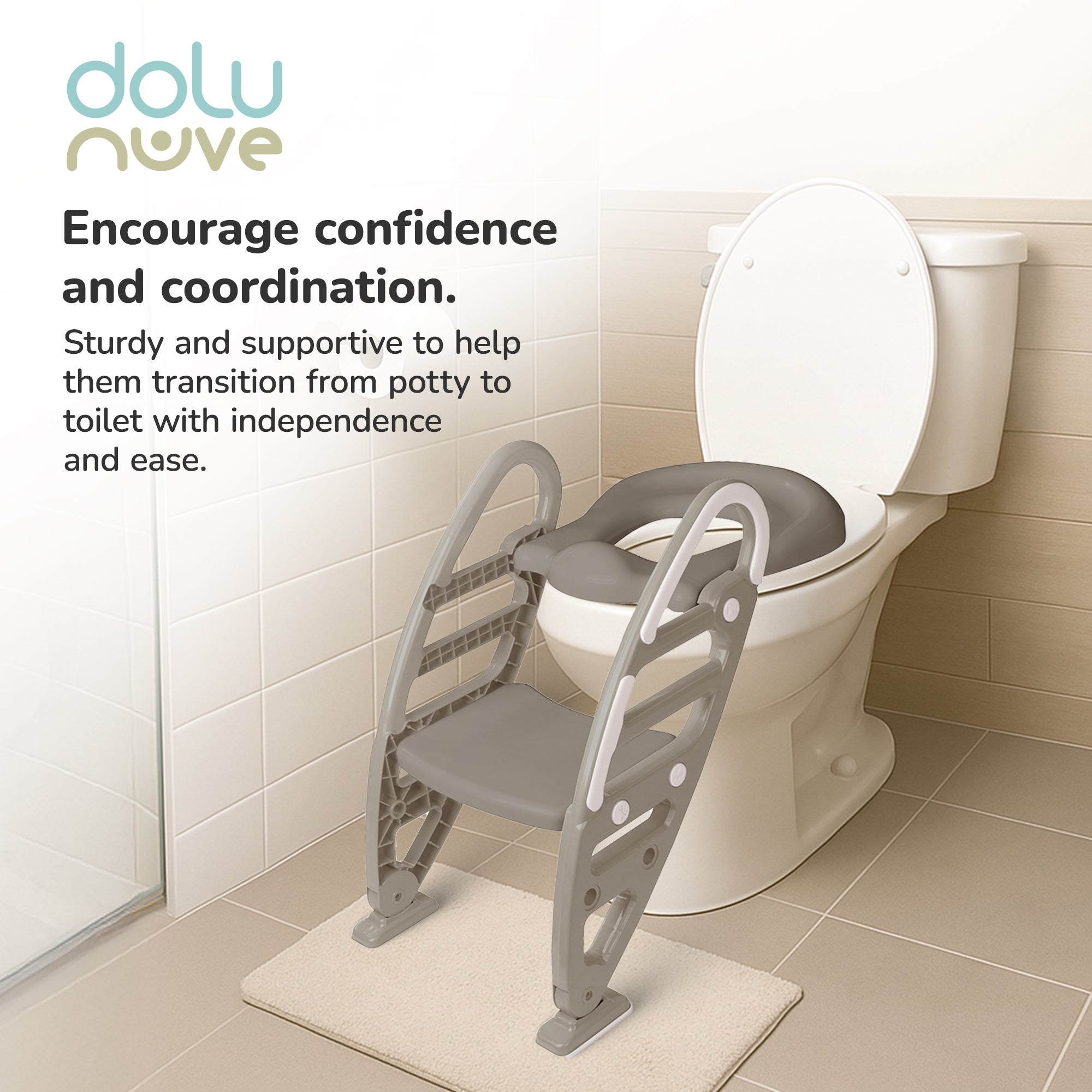Dolu Nuve Potty Toilet Training Seat with Adjustable Ladder for Kids, Stone Grey - VMInnovations