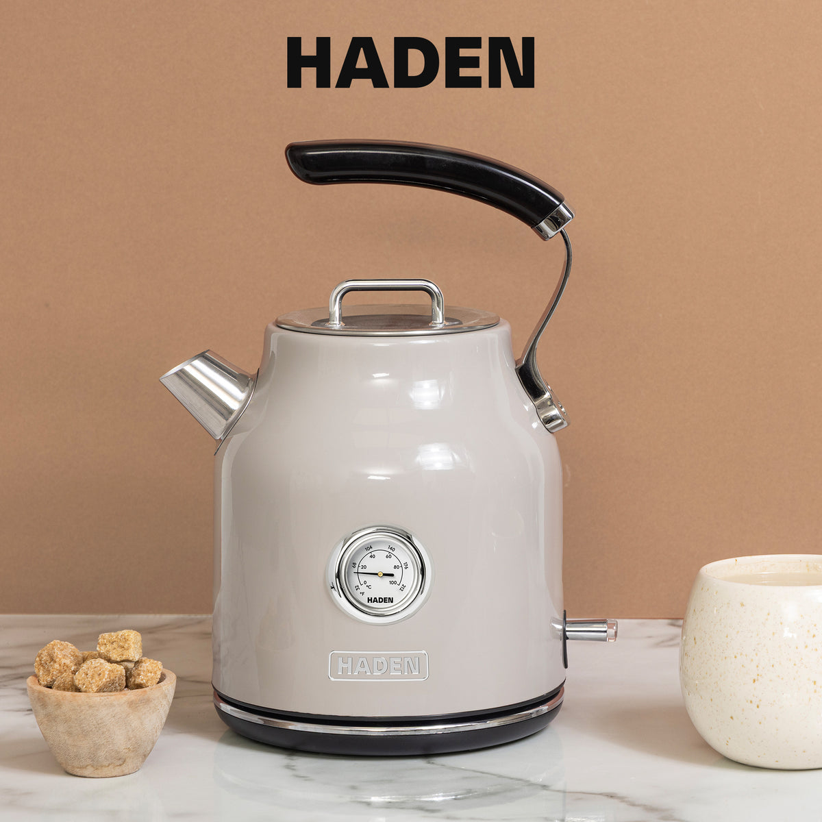 Haden Dorset 2 Slice Wide Slot Toaster & Electric Water Kettle, Putty & Chrome