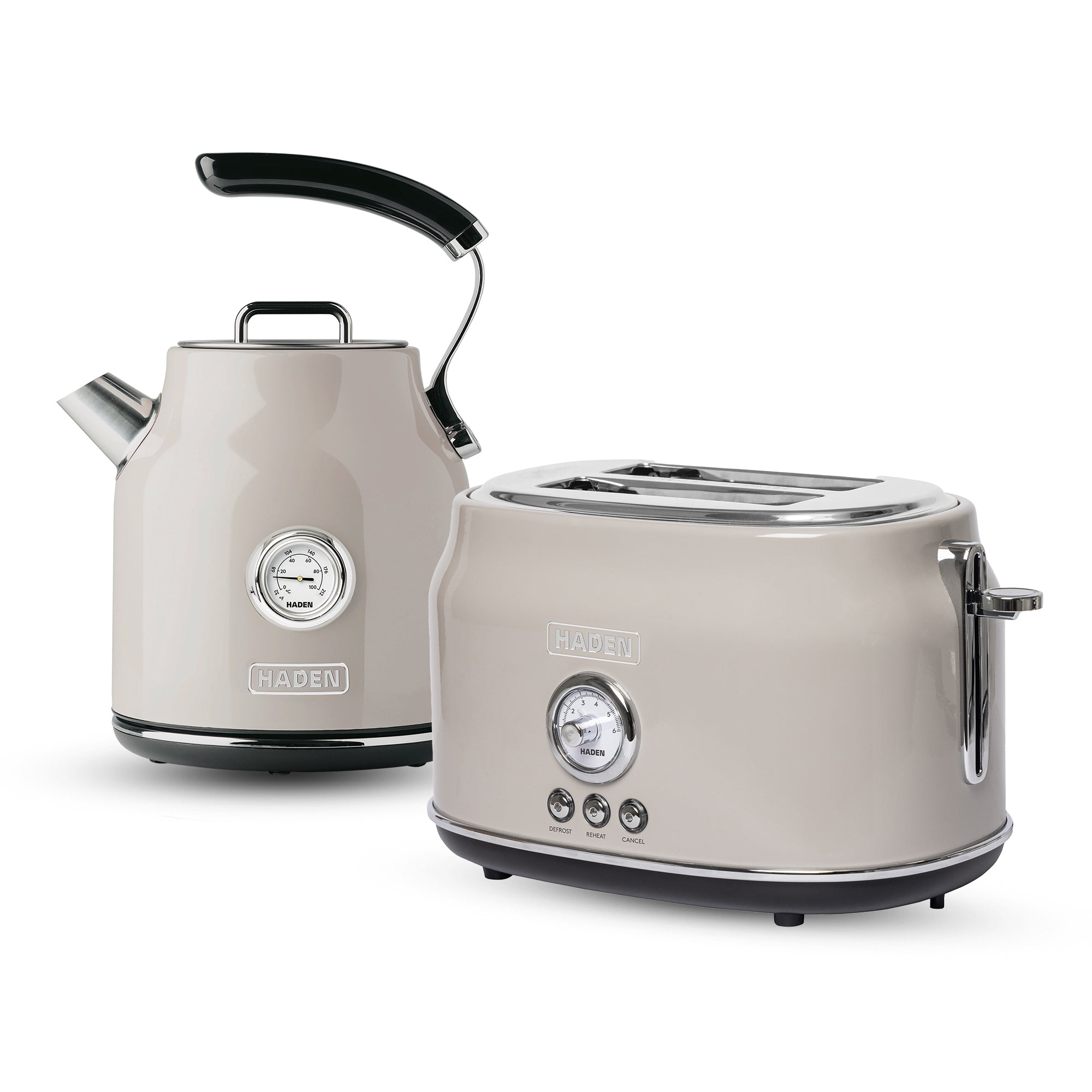 Haden Dorset 2 Slice Wide Slot Toaster & Electric Water Kettle, Putty & Chrome - VMInnovations