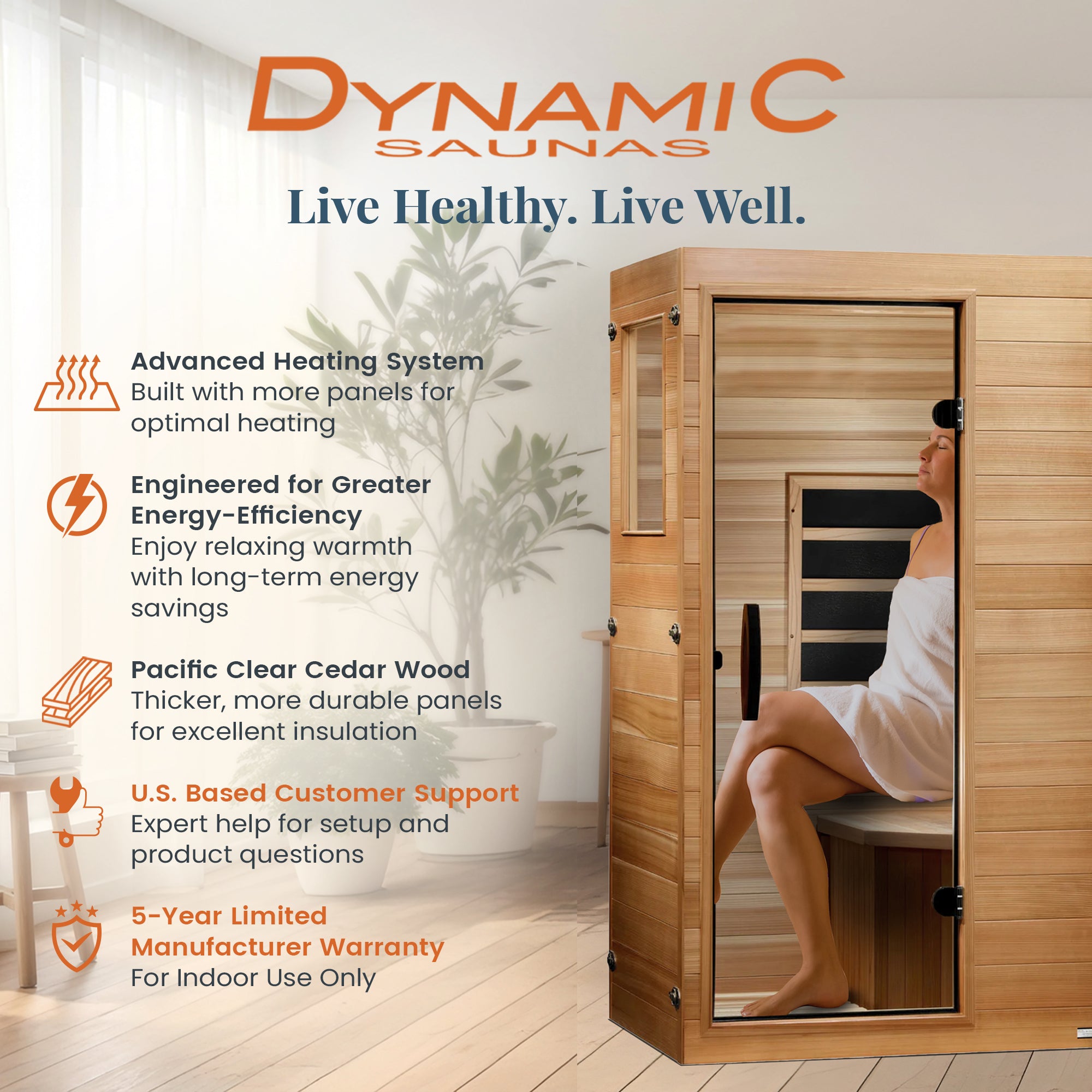 Dynamic Saunas Elite 1 Person Compact Ultra Low EMF FAR Infrared Home Sauna - VMInnovations