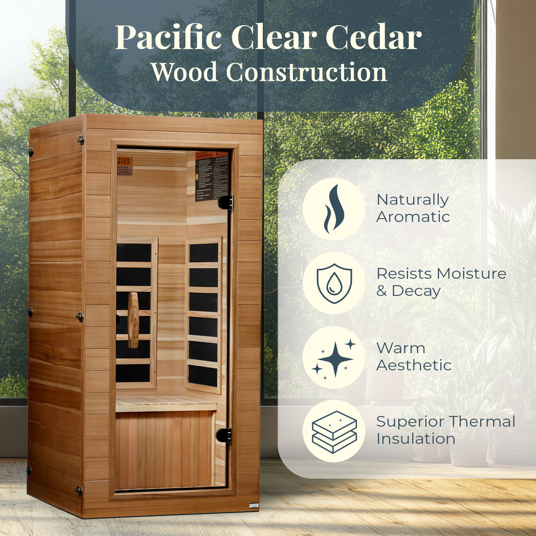 Dynamic Saunas Elite 1 Person Compact Ultra Low EMF FAR Infrared Home Sauna - VMInnovations
