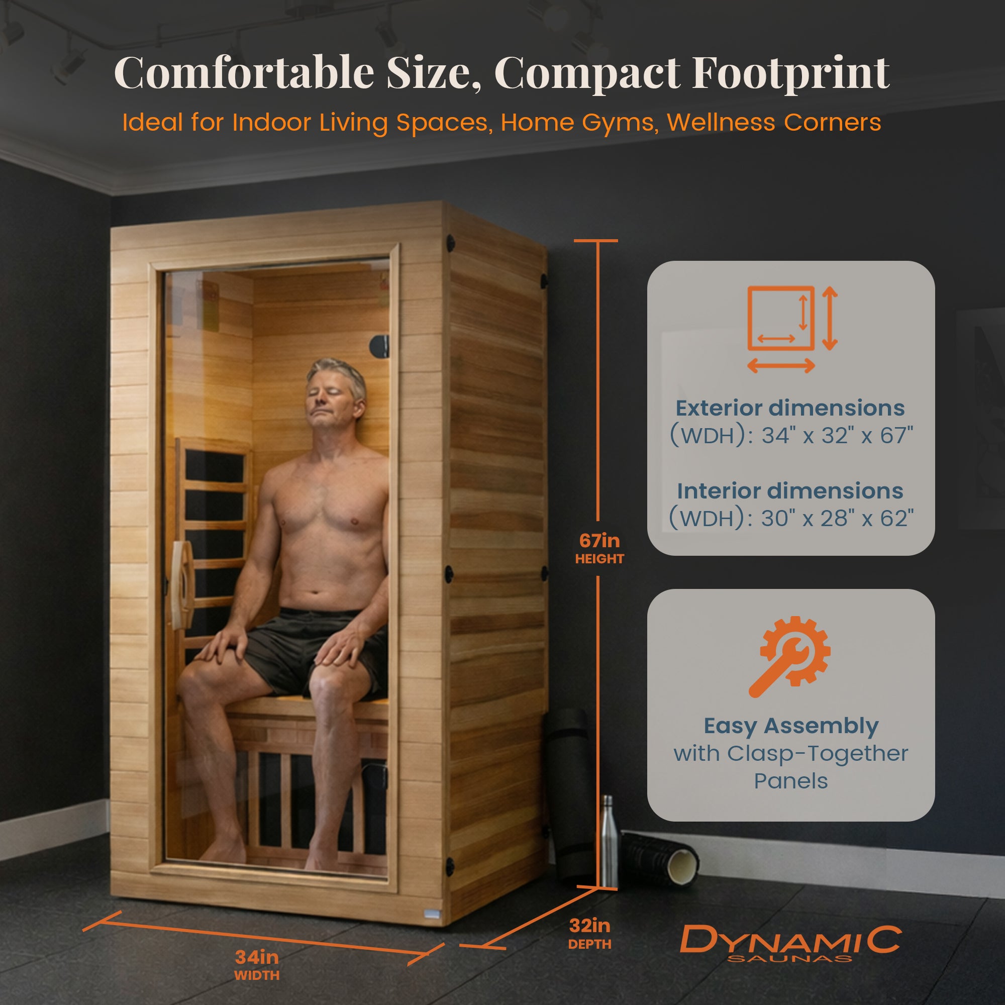Dynamic Saunas Elite 1 Person Compact Ultra Low EMF FAR Infrared Home Sauna - VMInnovations