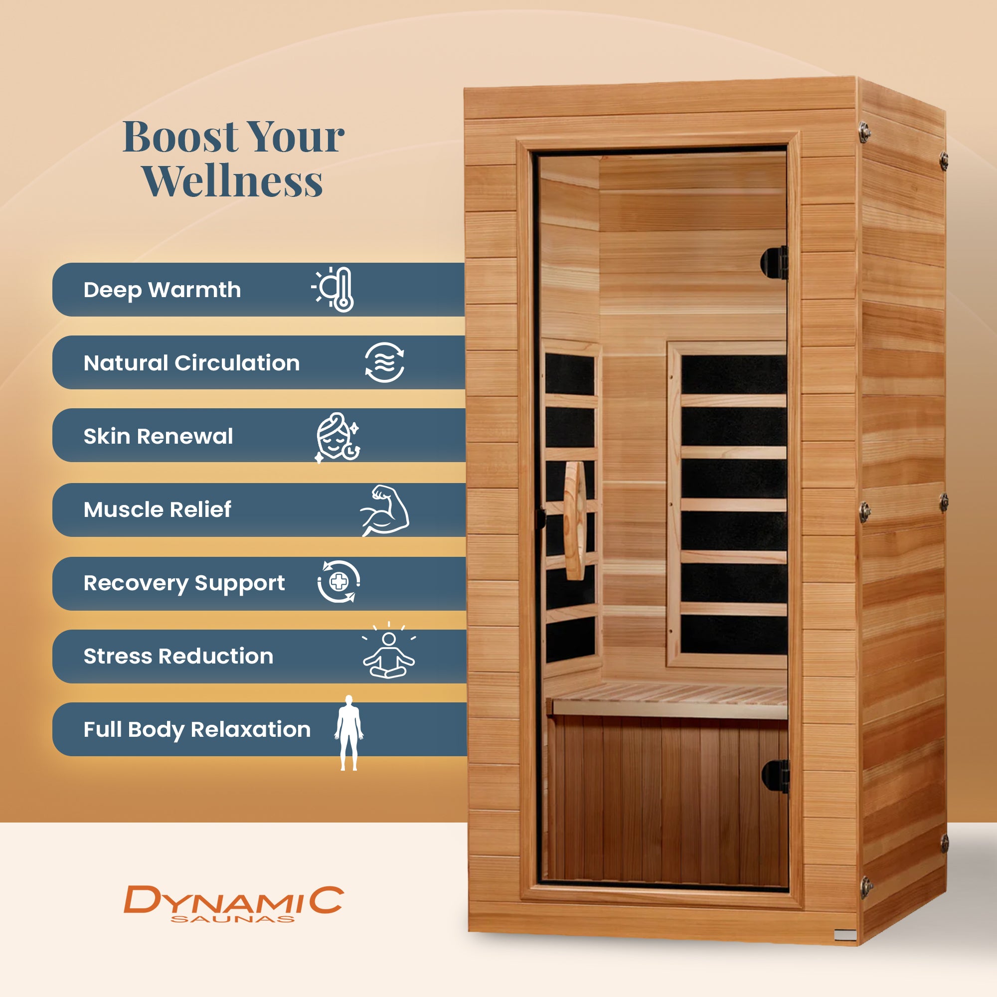 Dynamic Saunas Elite 1 Person Compact Ultra Low EMF FAR Infrared Home Sauna - VMInnovations