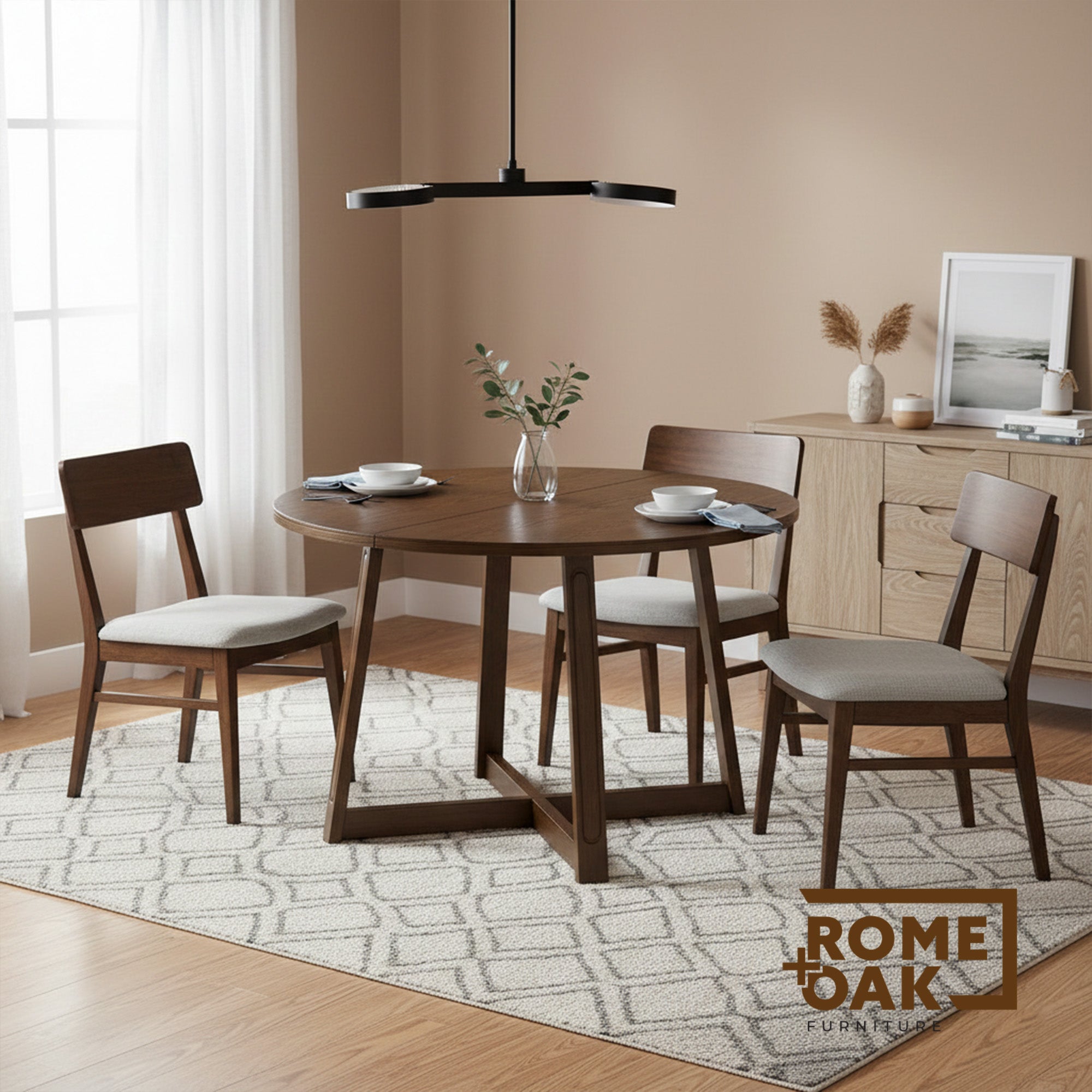 ROME + OAK Worton 45" Modern Farmhouse Round Dining Table, Weathered Oak - VMInnovations