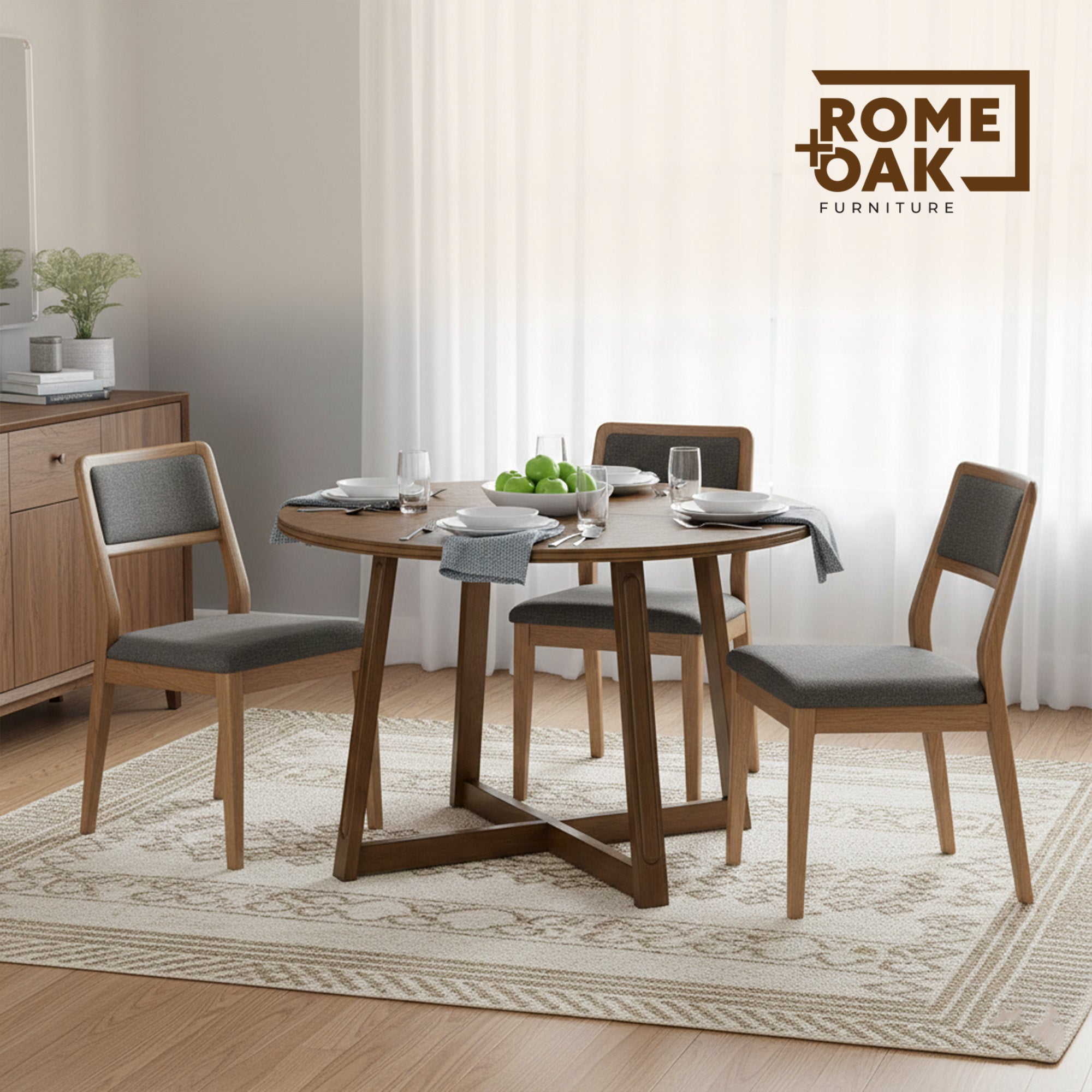 ROME + OAK Worton 45" Modern Farmhouse Round Dining Table, Weathered Oak - VMInnovations