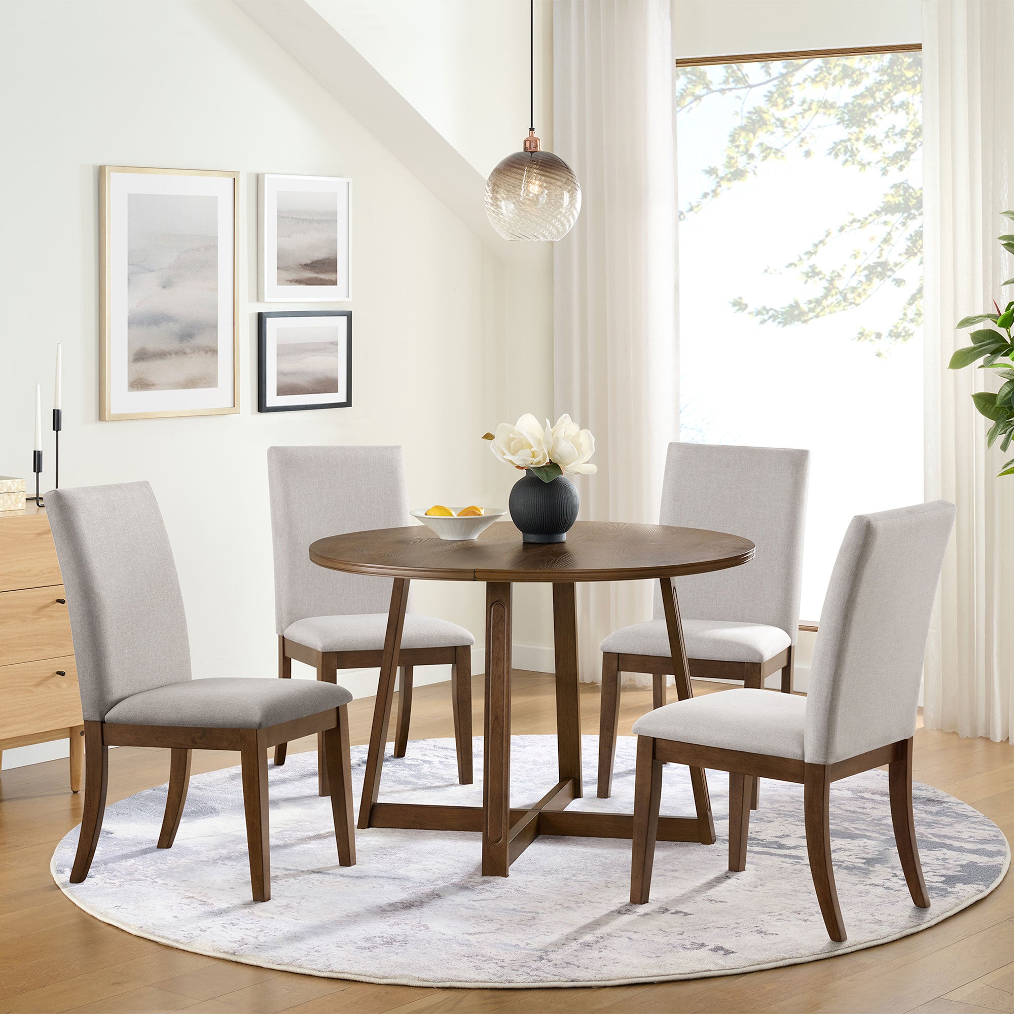 ROME + OAK Worton 45" Modern Farmhouse Round Dining Table, Weathered Oak - VMInnovations
