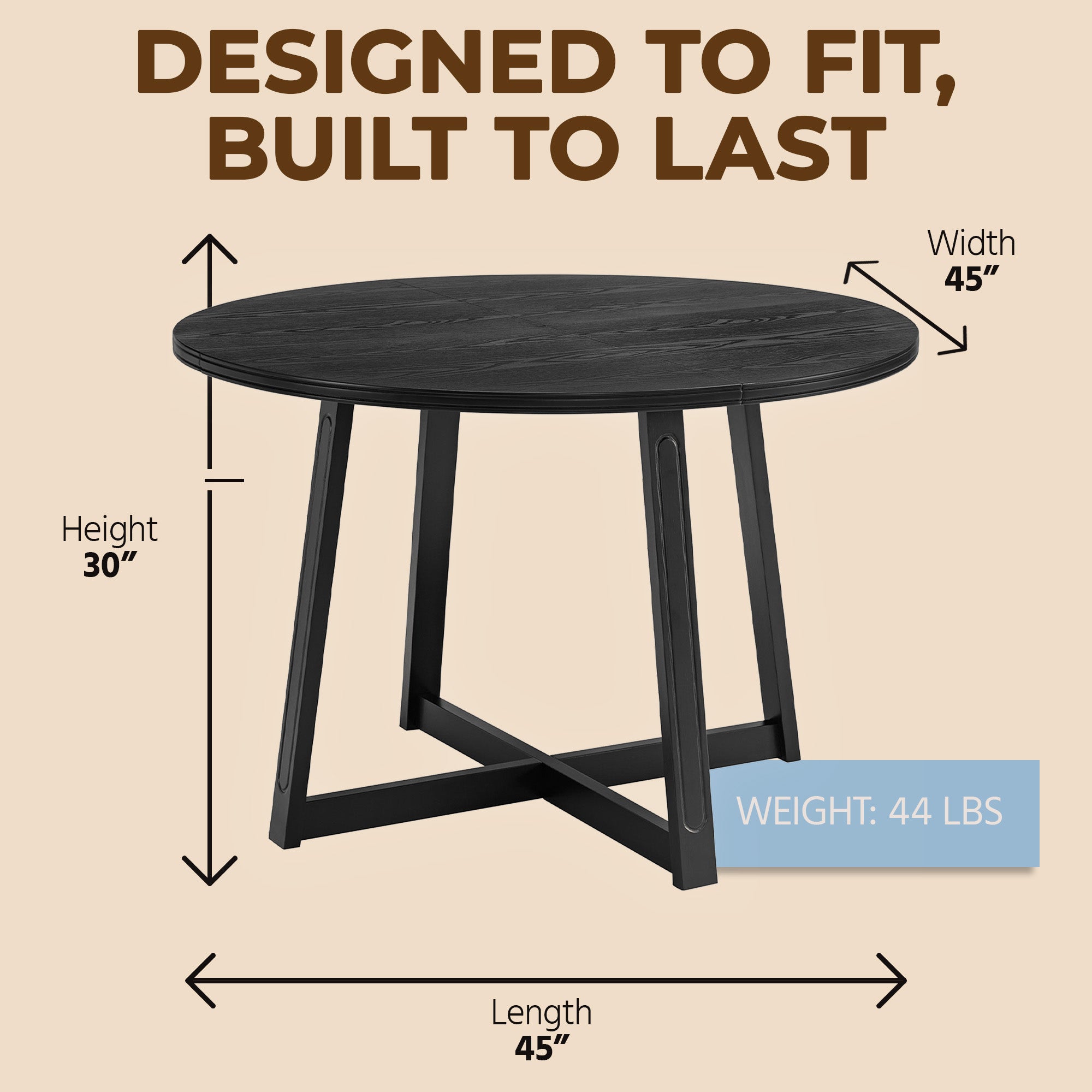 ROME + OAK Dining Set with 4 Remy Chairs & Worton 45" Round Table, Black Finish - VMInnovations