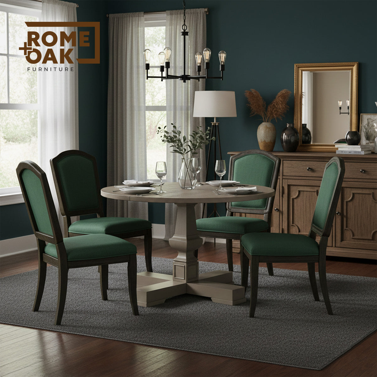 ROME + OAK Rumson 44" Modern Farmhouse Pedestal Dining Table, Beige (Open Box)