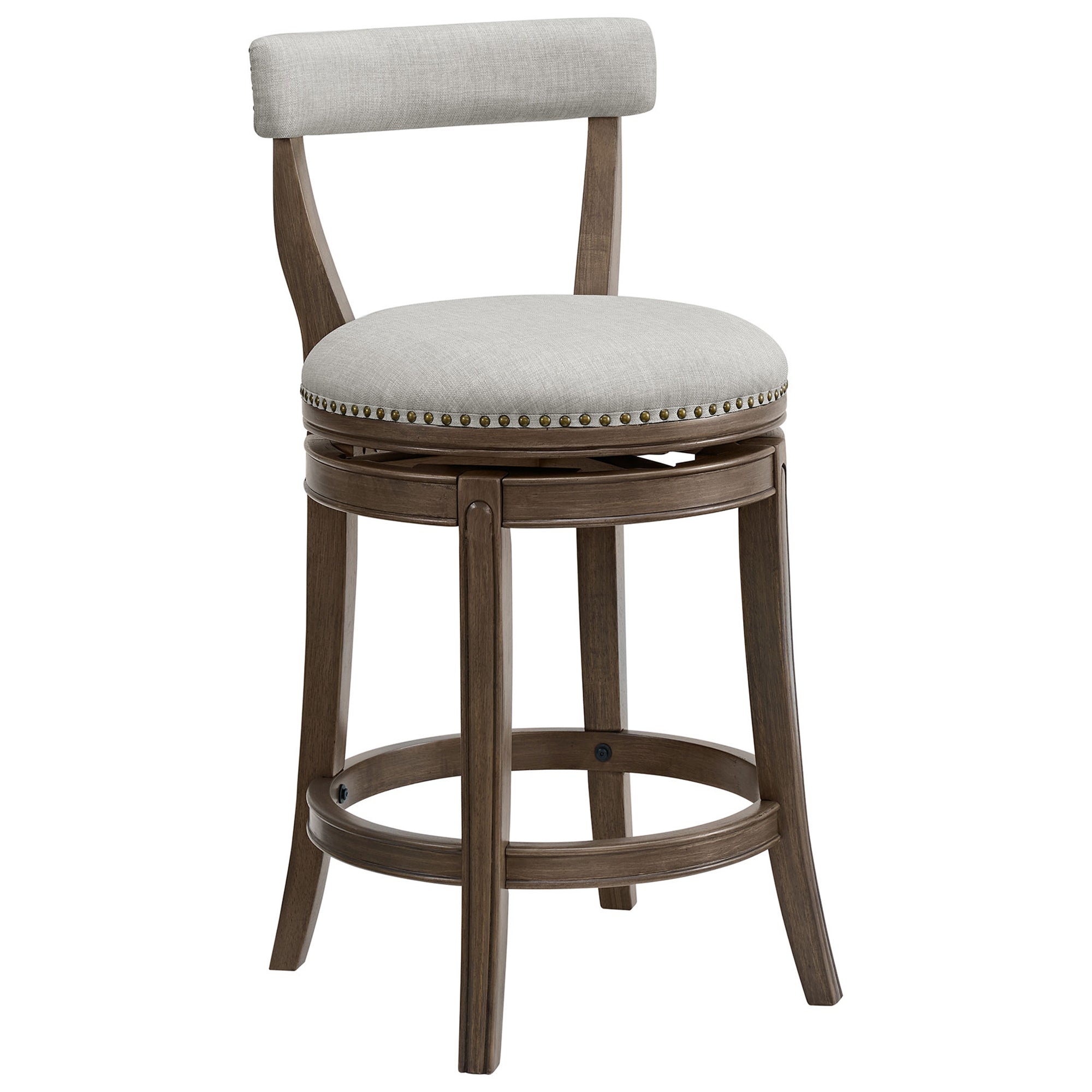 ROME + OAK Ruxban 26" Swivel Counter Stool, Weathered Oak, Sand Fabric, Set of 2