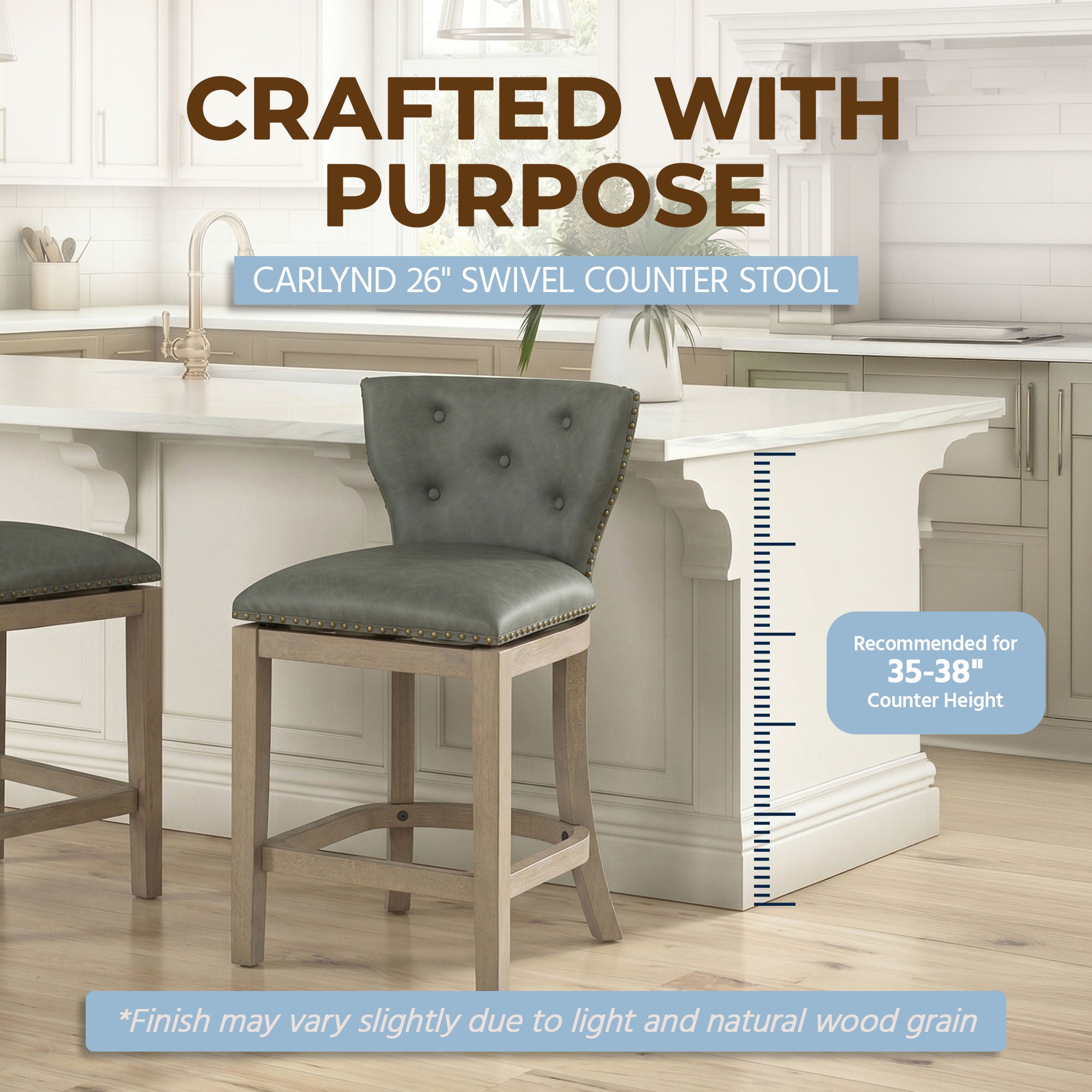 ROME + OAK Carlynd 26" Swivel Counter Stool, Reclaim Oak, Stone,Set of 4