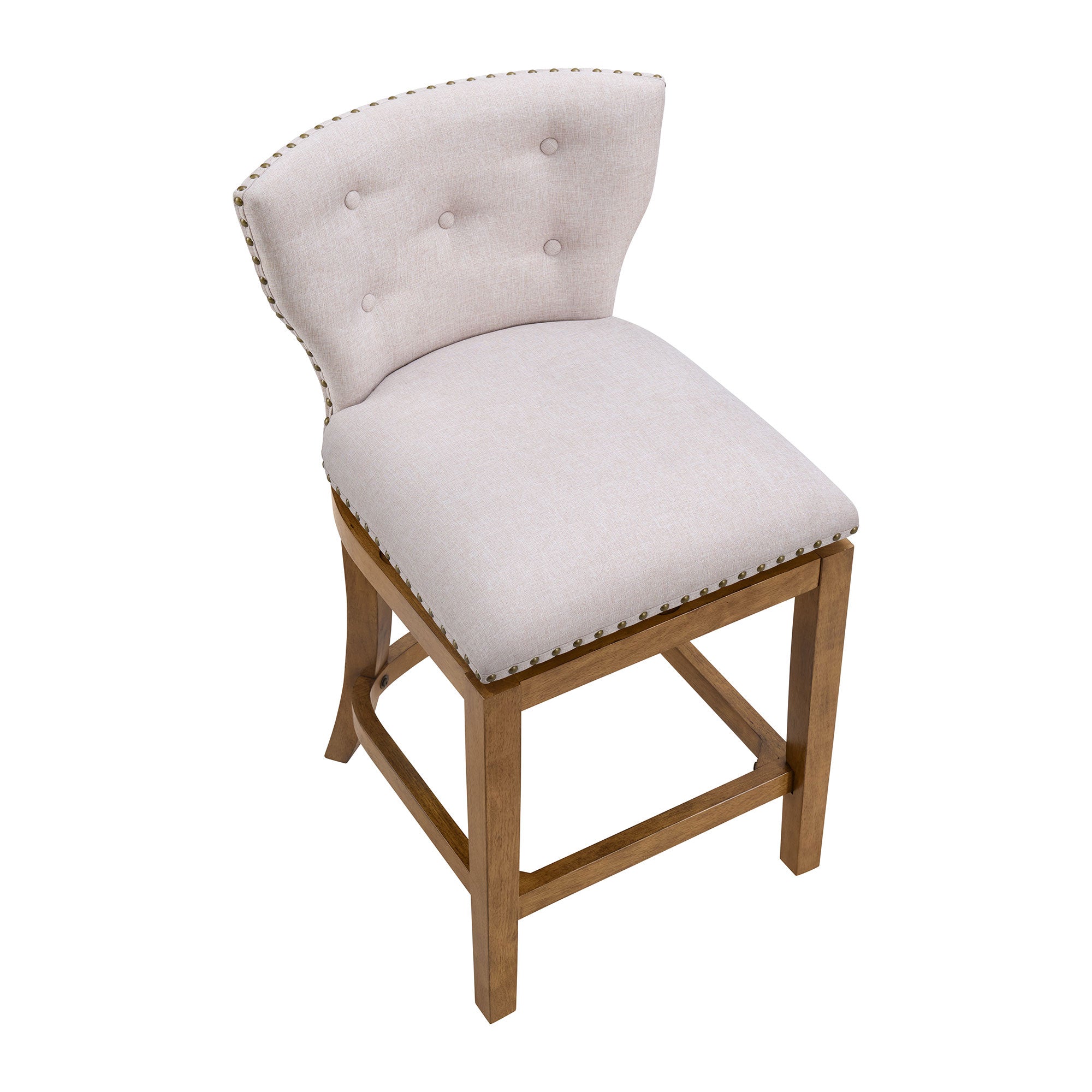 ROME + OAK Carlynd 26" Swivel Counter Stool, Weathered Oak, Sand Fabric,Set of 4