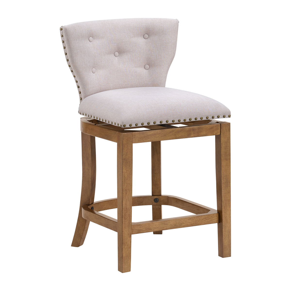 ROME + OAK Carlynd 26" Swivel Counter Stool, Weathered Oak, Sand Fabric,Set of 4