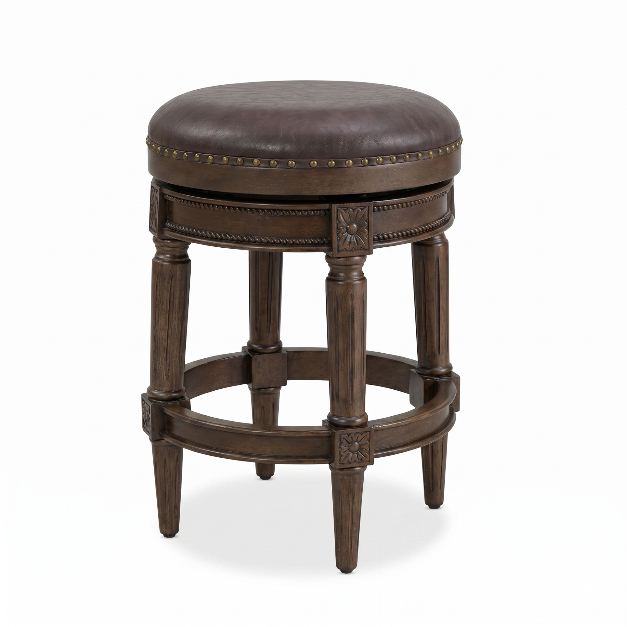 ROME + OAK Runyan 26" Swivel Counter Stool, Walnut, Brown Vegan Leather,Set of 2 - VMInnovations