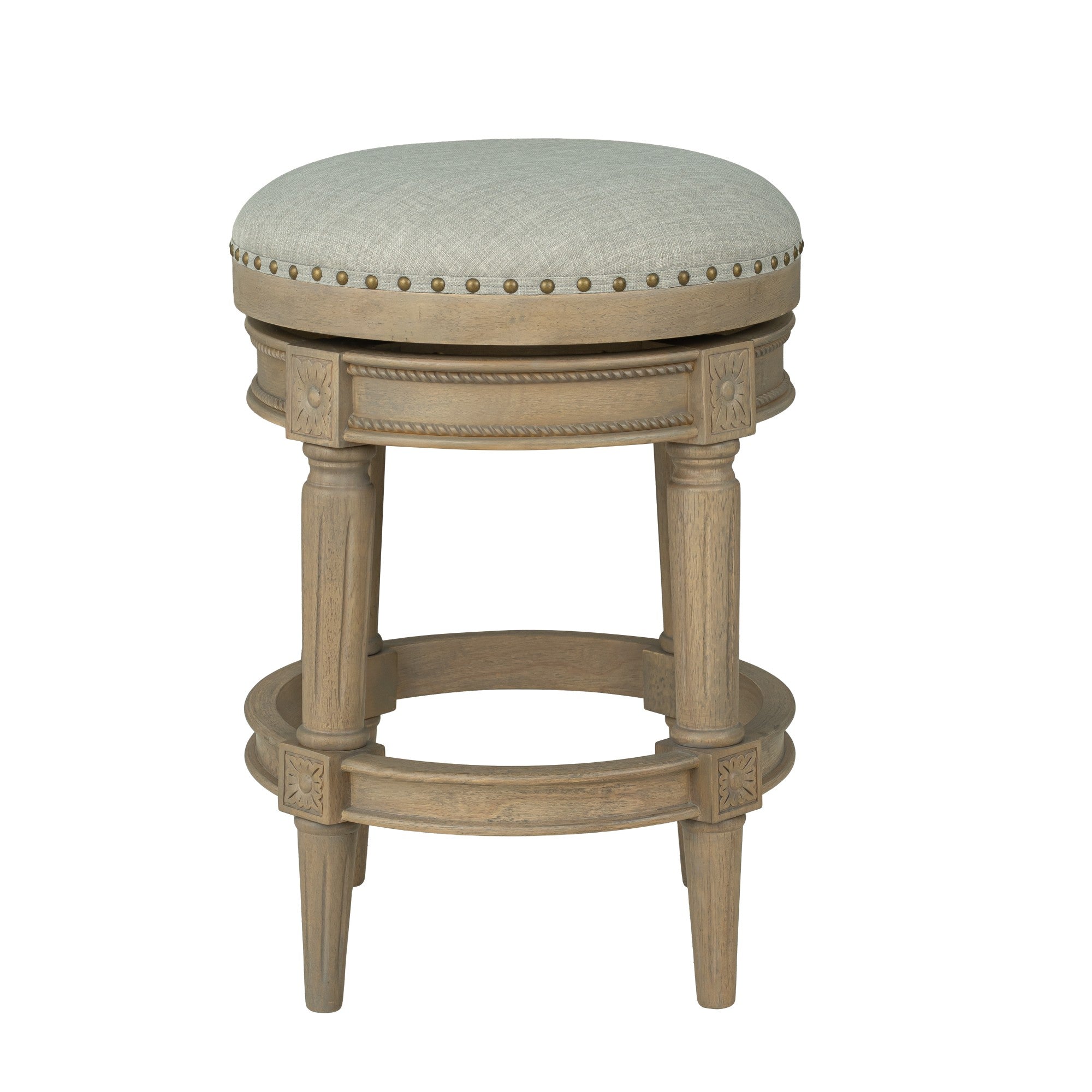 ROME + OAK Runyan 26" Swivel Counter Stool, Reclaimed Oak, Grey Fabric, Set of 4