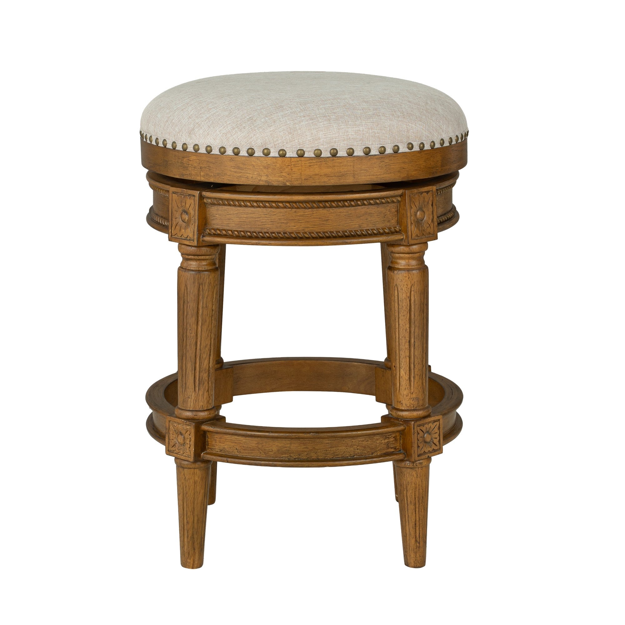 ROME + OAK Runyan 26" Swivel Counter Stool, Weathered Oak, Sand Fabric, Set of 3
