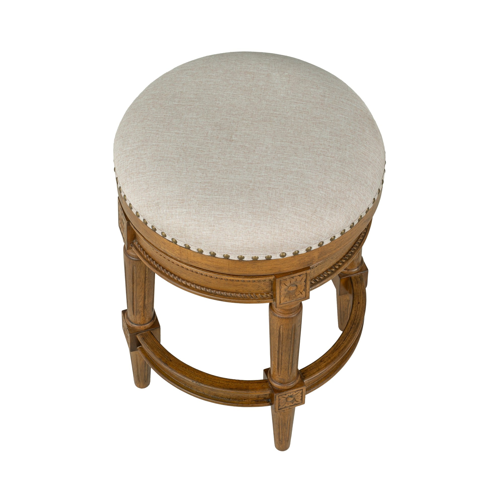 ROME + OAK Runyan 26" Swivel Counter Stool, Weathered Oak, Sand Fabric, Set of 3