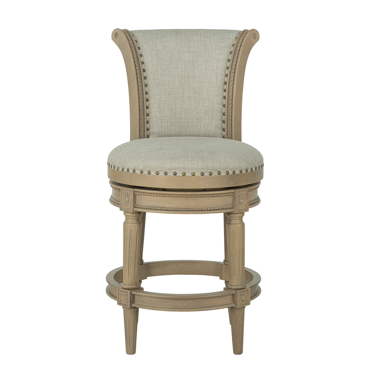 ROME + OAK Runyan 26" Swivel Counter Stool, Reclaimed Oak, Grey Fabric, Set of 3 - VMInnovations