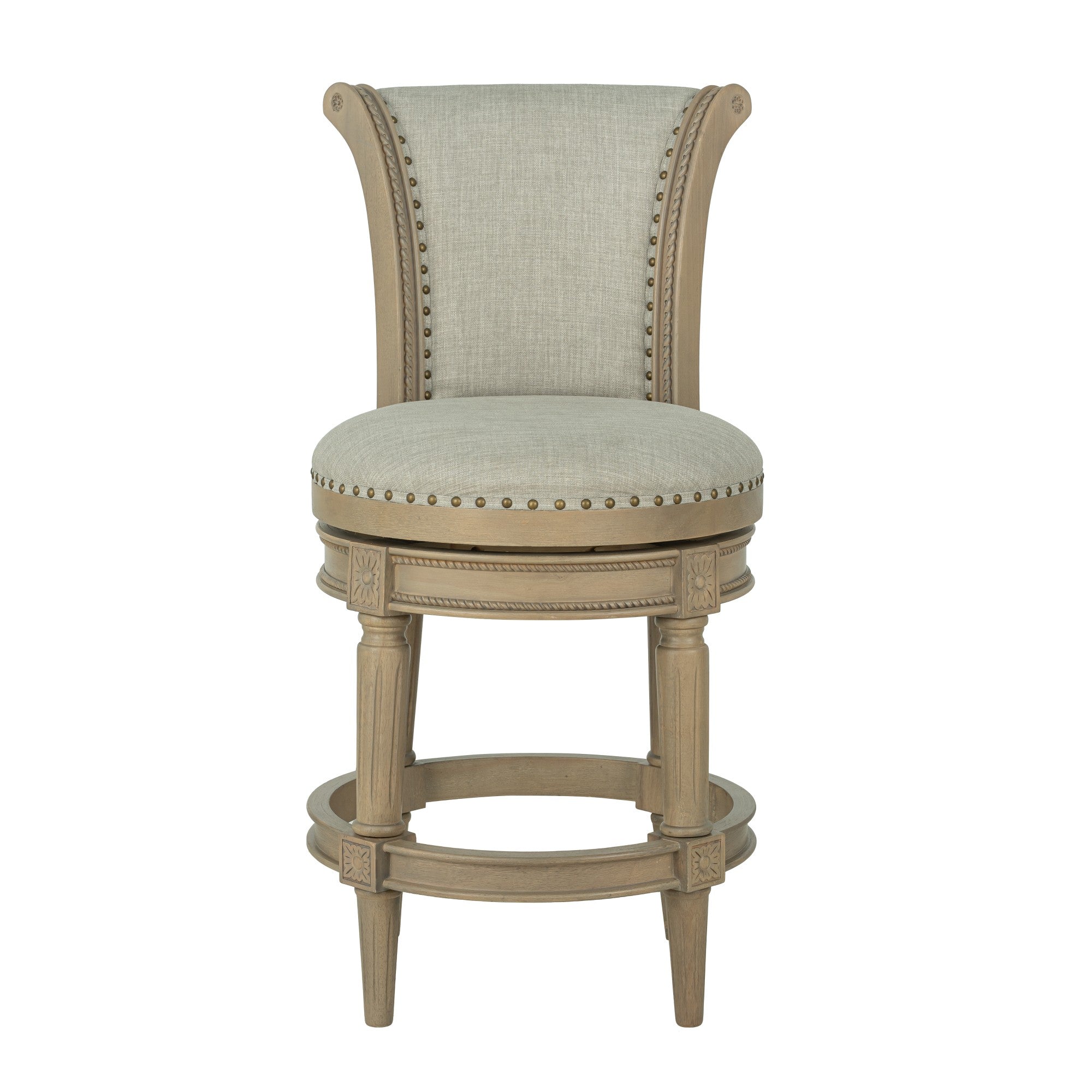 ROME + OAK Runyan 26" Swivel Counter Stool, Reclaimed Oak, Grey Fabric, Set of 4 - VMInnovations