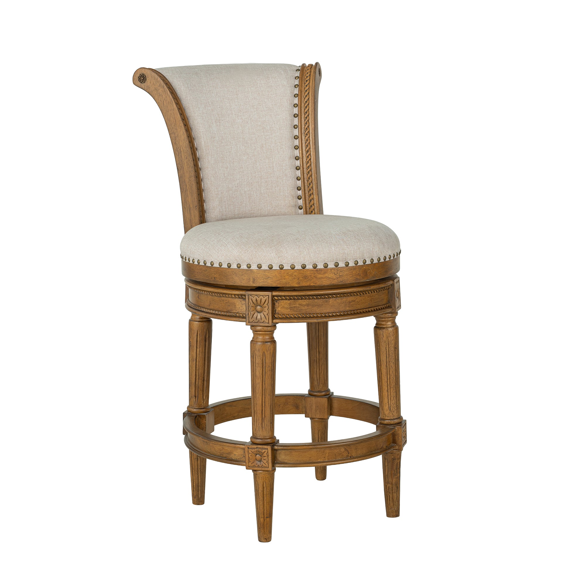 ROME + OAK Runyan 26" Swivel Counter Stool, Weathered Oak, Sand Fabric, Set of 4 - VMInnovations