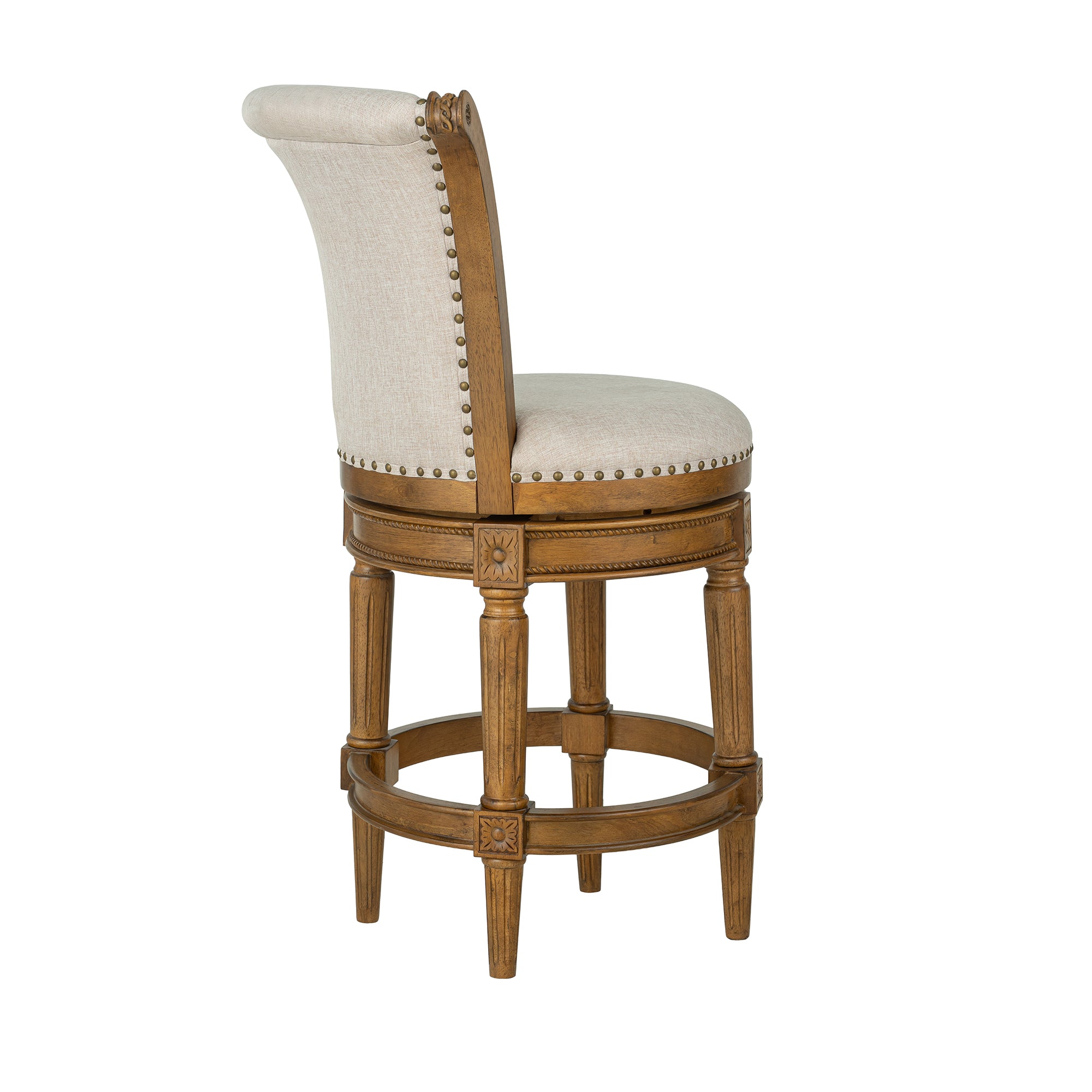 ROME + OAK Runyan 26" Swivel Counter Stool, Weathered Oak, Sand Fabric, Set of 3