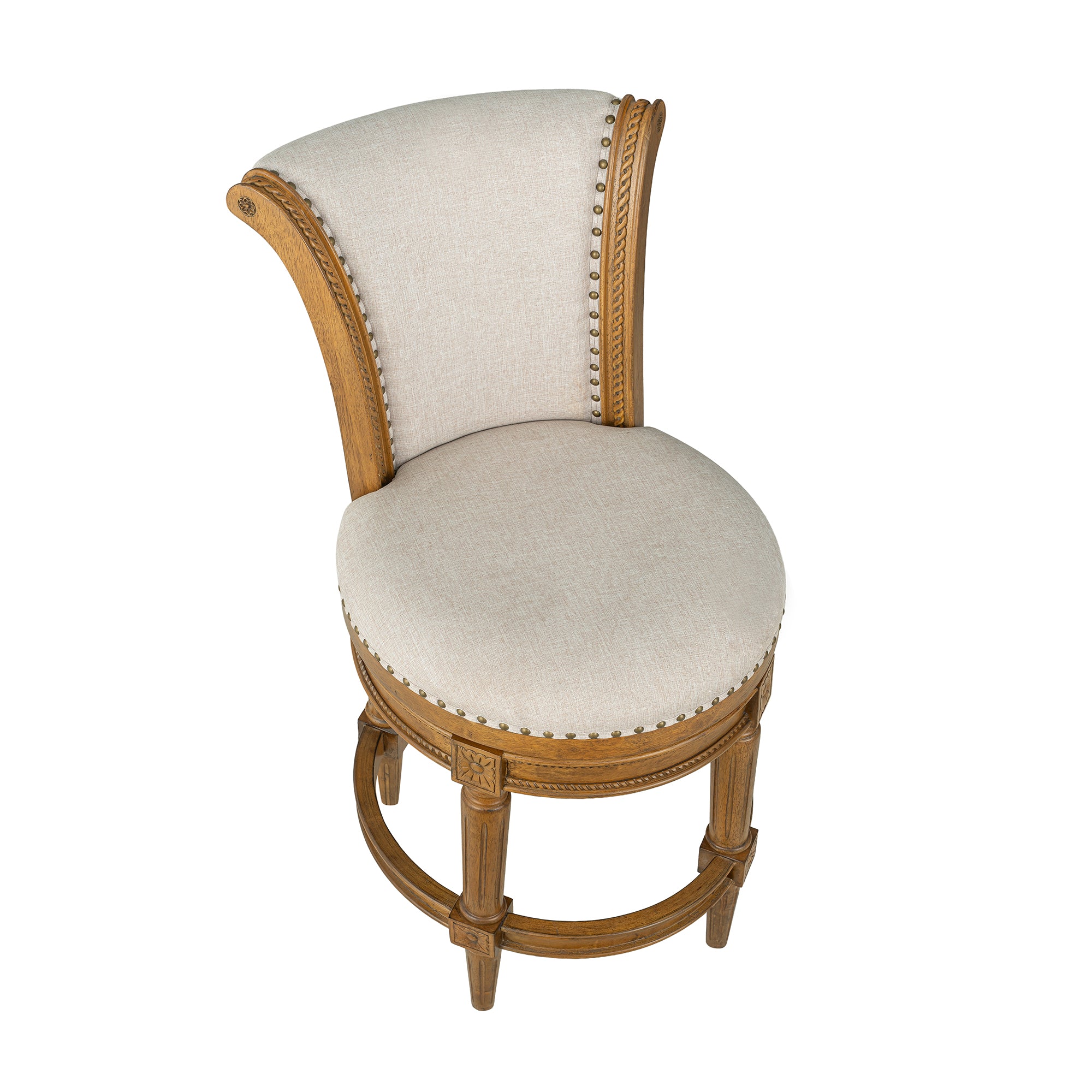 ROME + OAK Runyan 26" Swivel Counter Stool, Weathered Oak, Sand Fabric, Set of 4 - VMInnovations