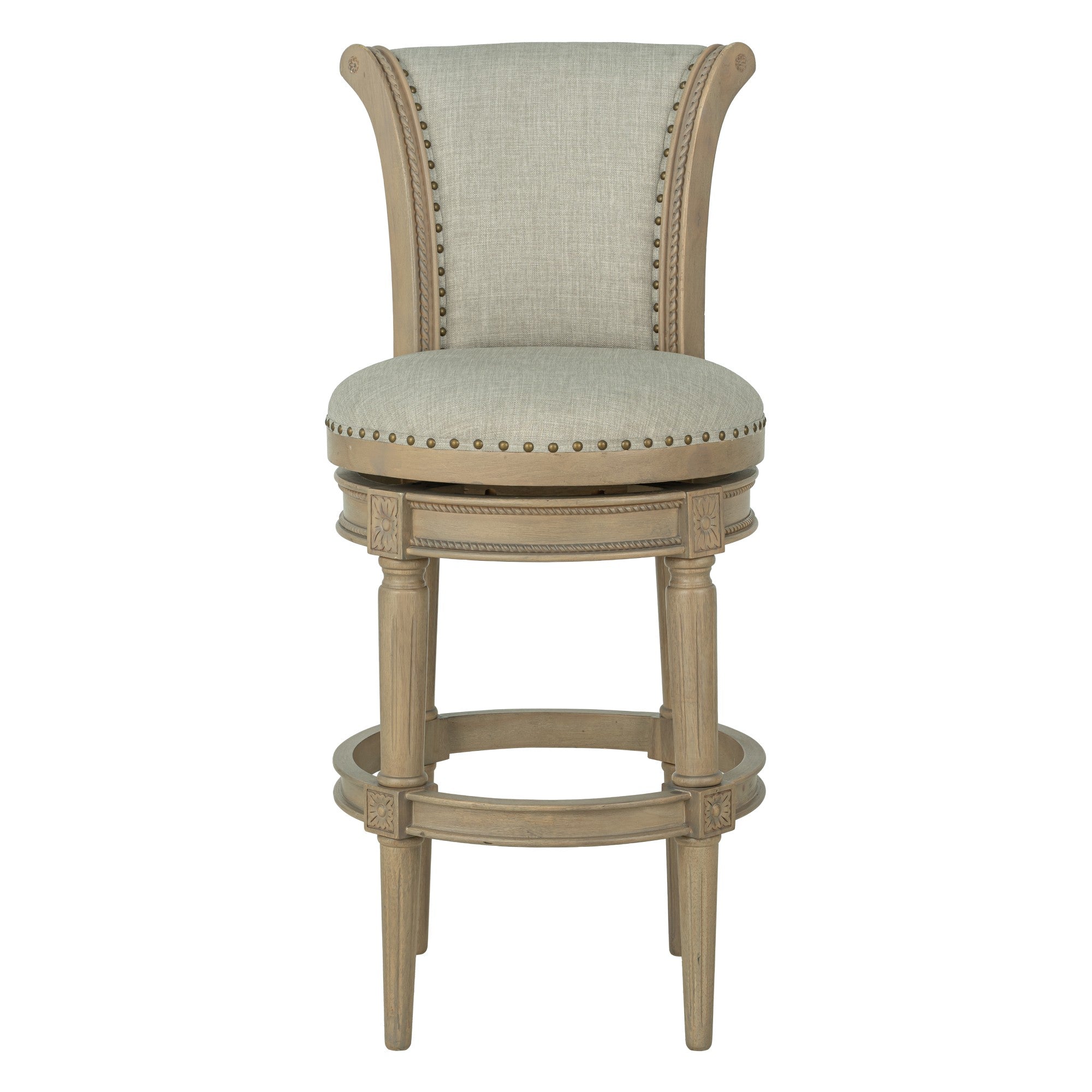 ROME + OAK Runyan 31" Swivel Bar Stool, Reclaimed Oak, Ash Grey Fabric, Set of 3