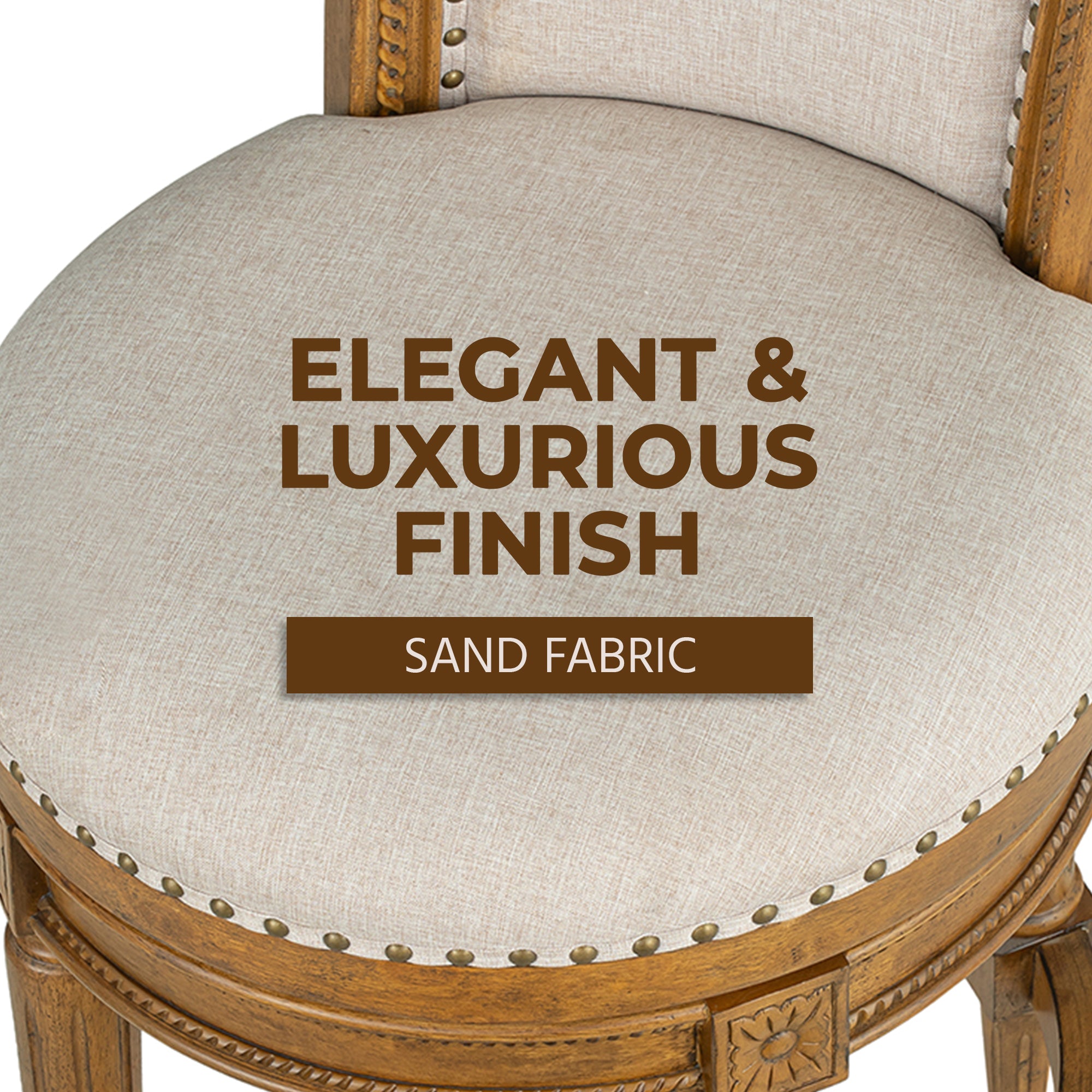 ROME + OAK Runyan 31" Swivel Bar Stool in Weathered Oak with Sand Fabric Seat - VMInnovations