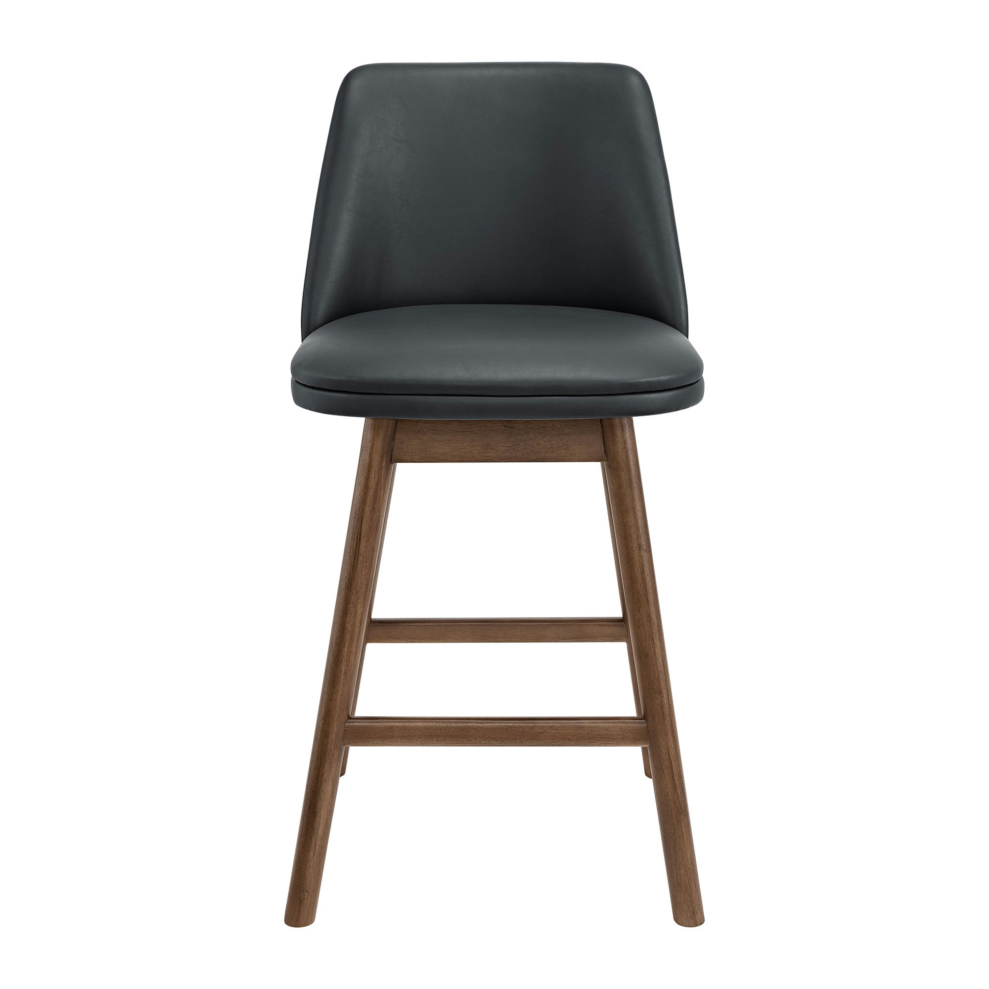 ROME + OAK Rowan 26" Swivel Counter Stool, Walnut, Black Vegan Leather, Set of 3