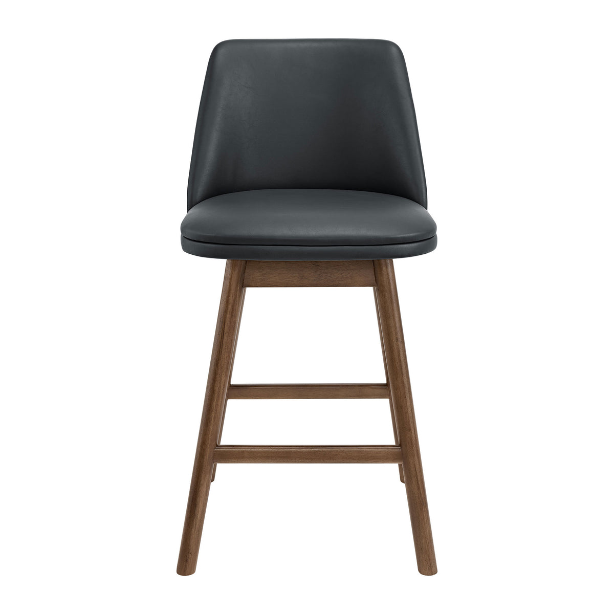 ROME + OAK Rowan 26" Swivel Counter Stool, Walnut, Black Vegan Leather, Set of 3