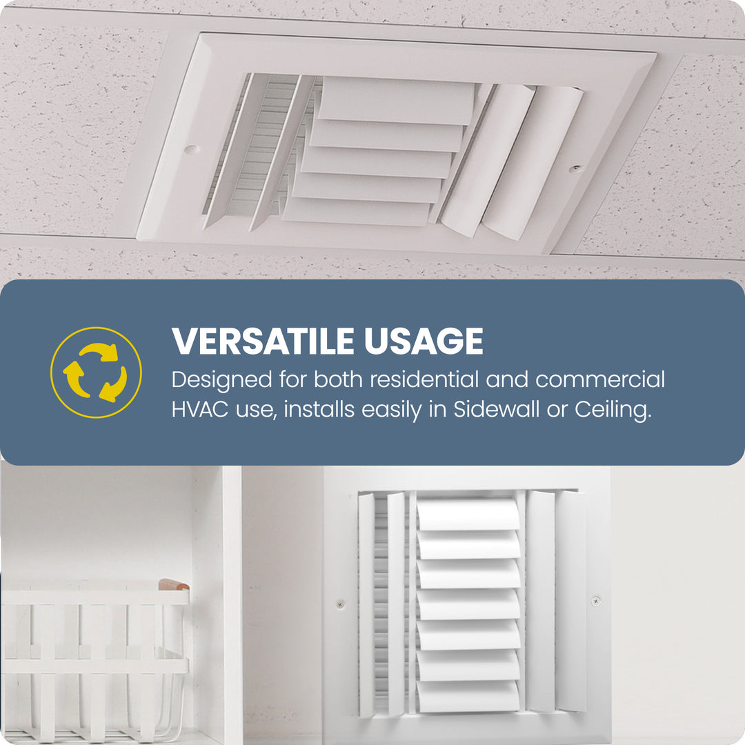 Hart & Cooley 12"x6" Aluminum Curved Blade Register, Multi-Shutter Damper, 3-Way - VMInnovations