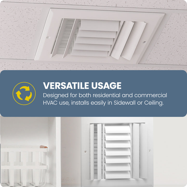 Hart & Cooley 12"x6" Aluminum Curved Blade Register, Multi-Shutter Damper, 3-Way - VMInnovations