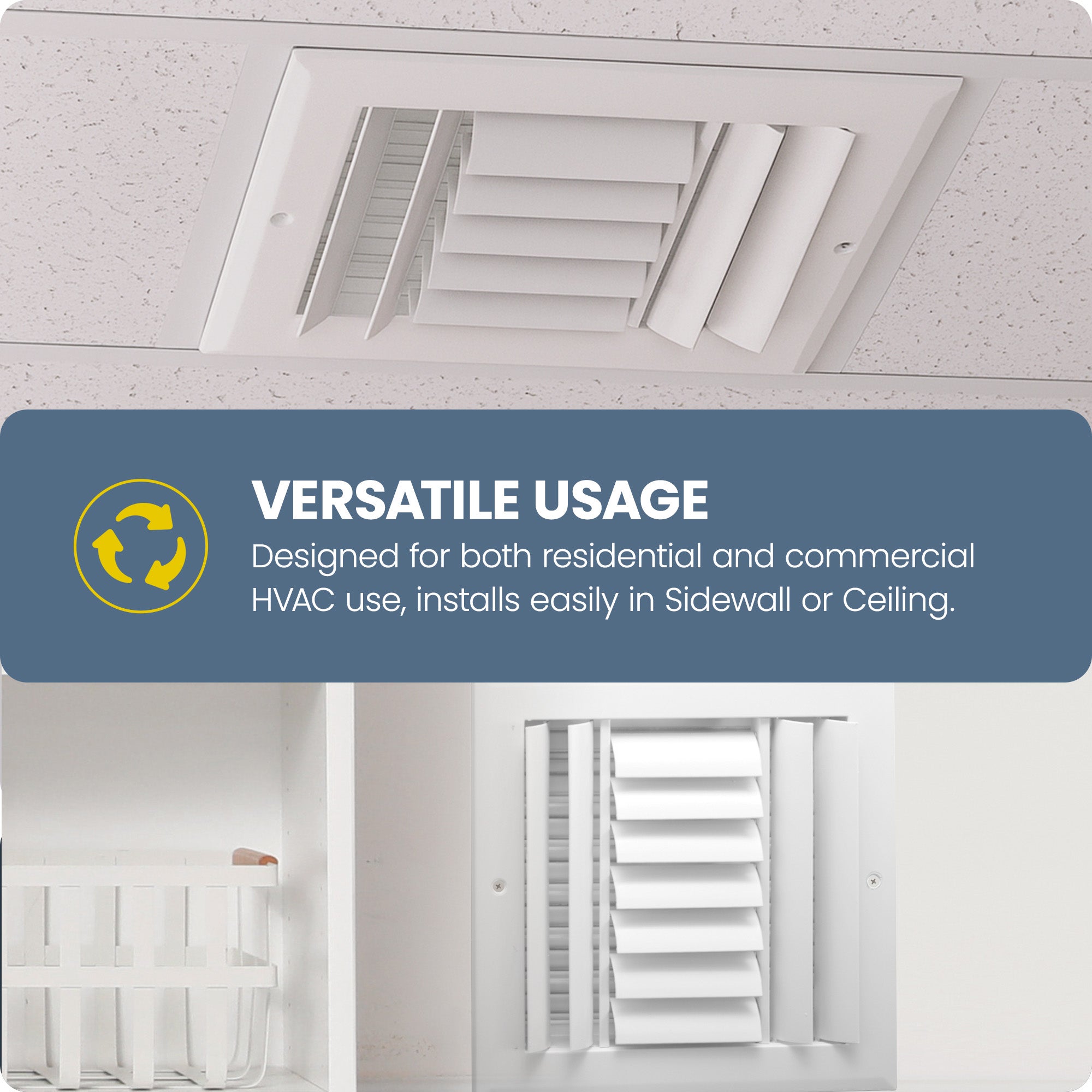 Hart & Cooley 12"x6" Aluminum Curved Blade Register, Multi-Shutter Damper, 3-Way - VMInnovations
