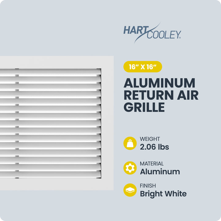 Hart & Cooley Return Air Grille 16” x 16” Aluminum, 45 Degree Fixed Blade, White - VMInnovations