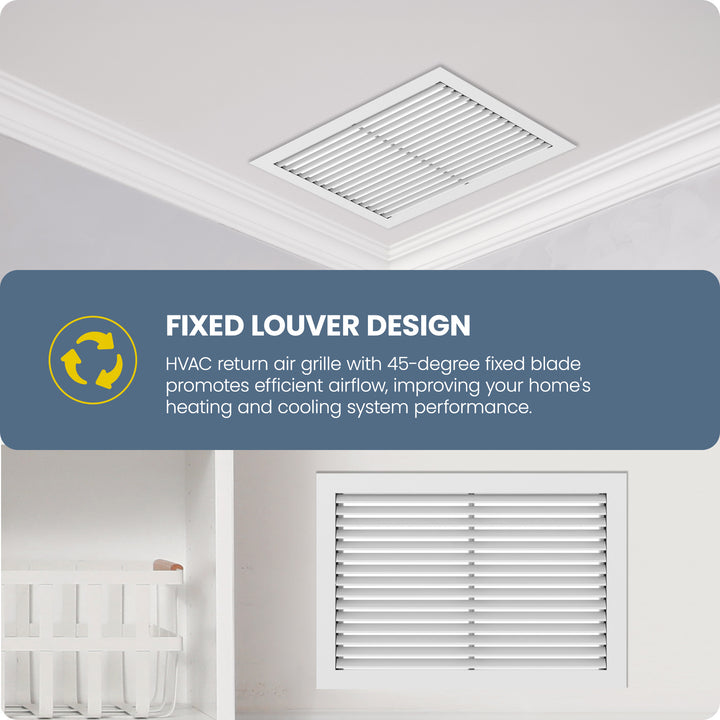 Hart & Cooley Return Air Grille 16” x 16” Aluminum, 45 Degree Fixed Blade, White - VMInnovations