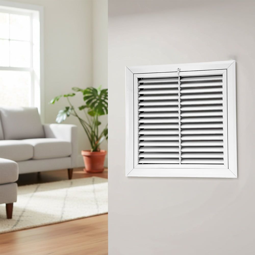 Hart & Cooley 20"X20" Aluminum Return Air Filter Grille, 45 Degree Blade, White - VMInnovations