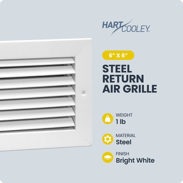 Hart & Cooley 6" X 6" Steel Return Air Grille with Fixed 35 Degree Blade, White - VMInnovations