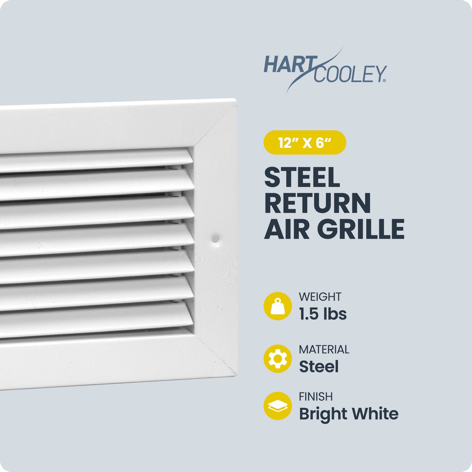 Hart & Cooley 12" X 6" Steel Return Air Grille with Fixed 35 Degree Blade, White - VMInnovations