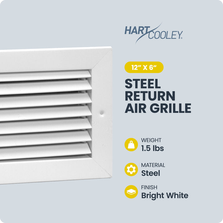 Hart & Cooley 12" X 6" Steel Return Air Grille with Fixed 35 Degree Blade, White - VMInnovations