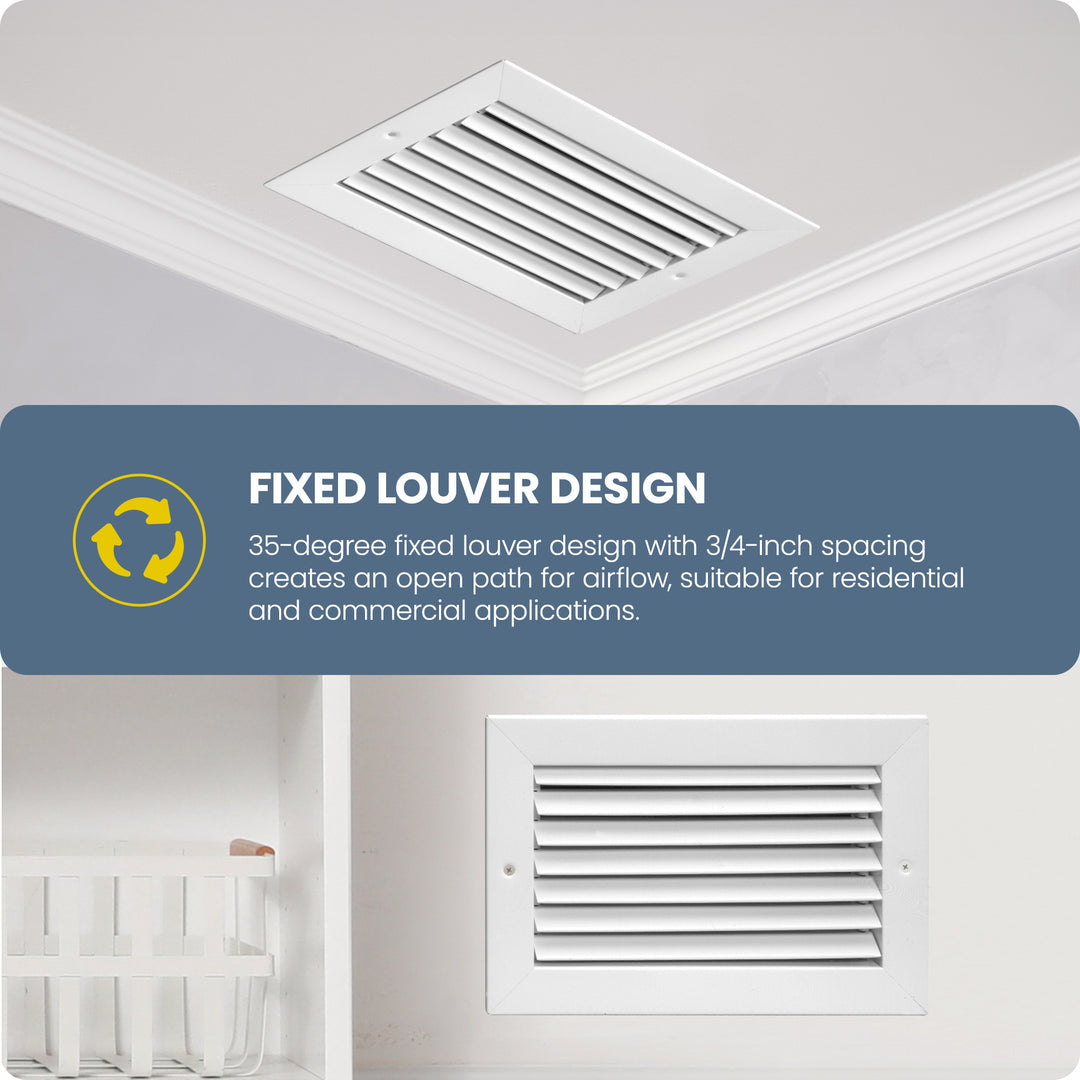 Hart & Cooley 12" X 6" Steel Return Air Grille with Fixed 35 Degree Blade, White - VMInnovations
