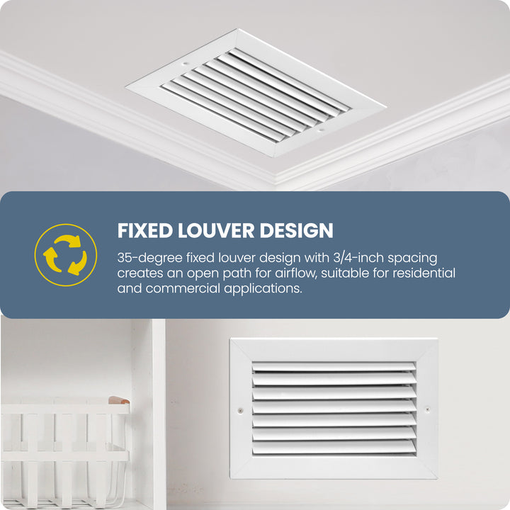 Hart & Cooley 12" X 6" Steel Return Air Grille with Fixed 35 Degree Blade, White - VMInnovations