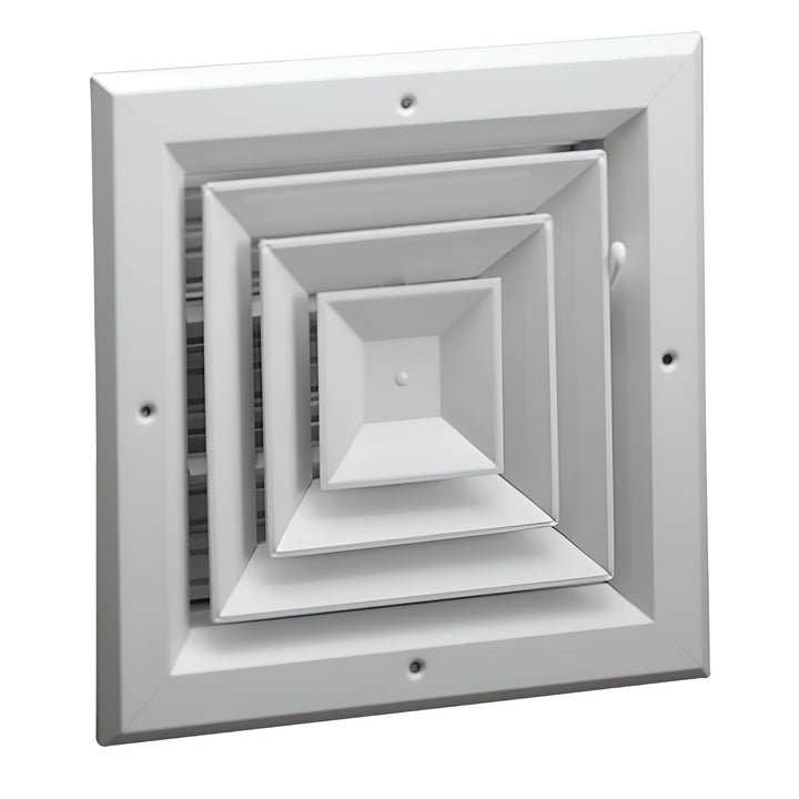 Hart & Cooley 8x8 Aluminum 4-Way Ceiling Diffuser, Multi-Shutter Damper, White - VMInnovations