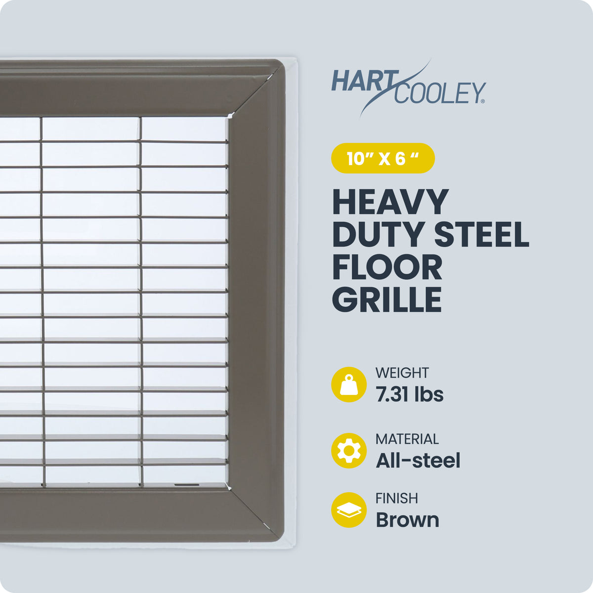 Hart & Cooley 6" x 14" Heavy Duty Steel Floor Grille, HVAC Vent Cover, Brown - VMInnovations