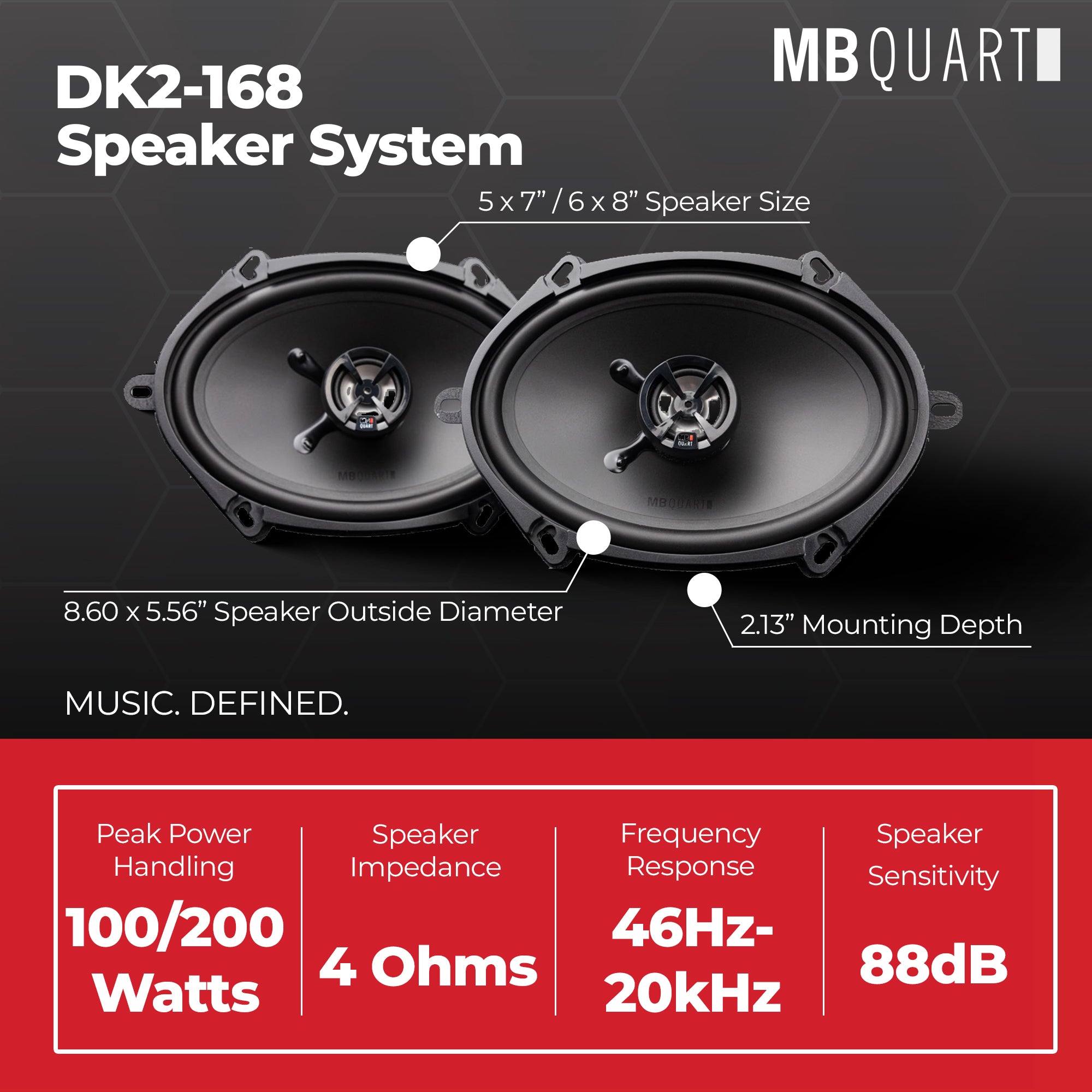 MB Quart Discus 5x7" & 6x8" 2 Way Car Audio Coaxial Speakers, 100W Peak, Pair - VMInnovations