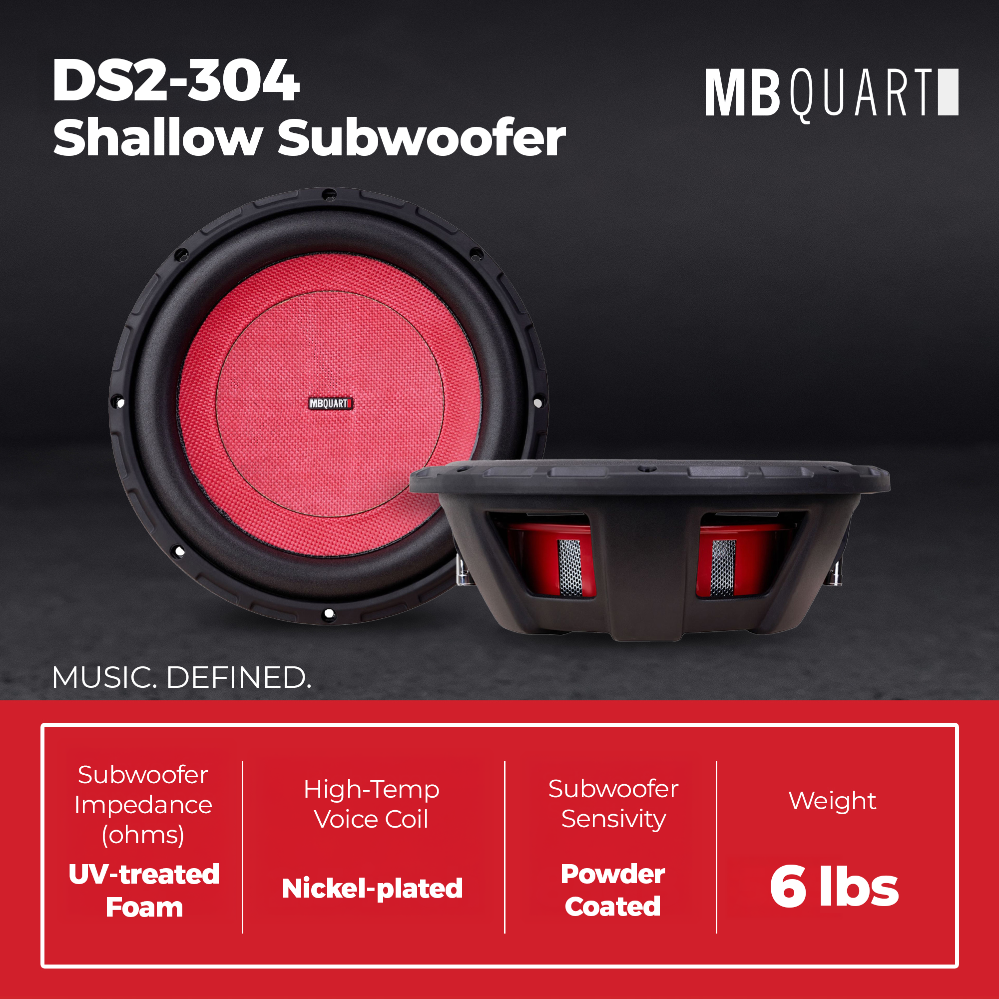 MB Quart 12" Shallow Wall Mount Stereo Subwoofer with 600W Peak Power, Black - VMInnovations