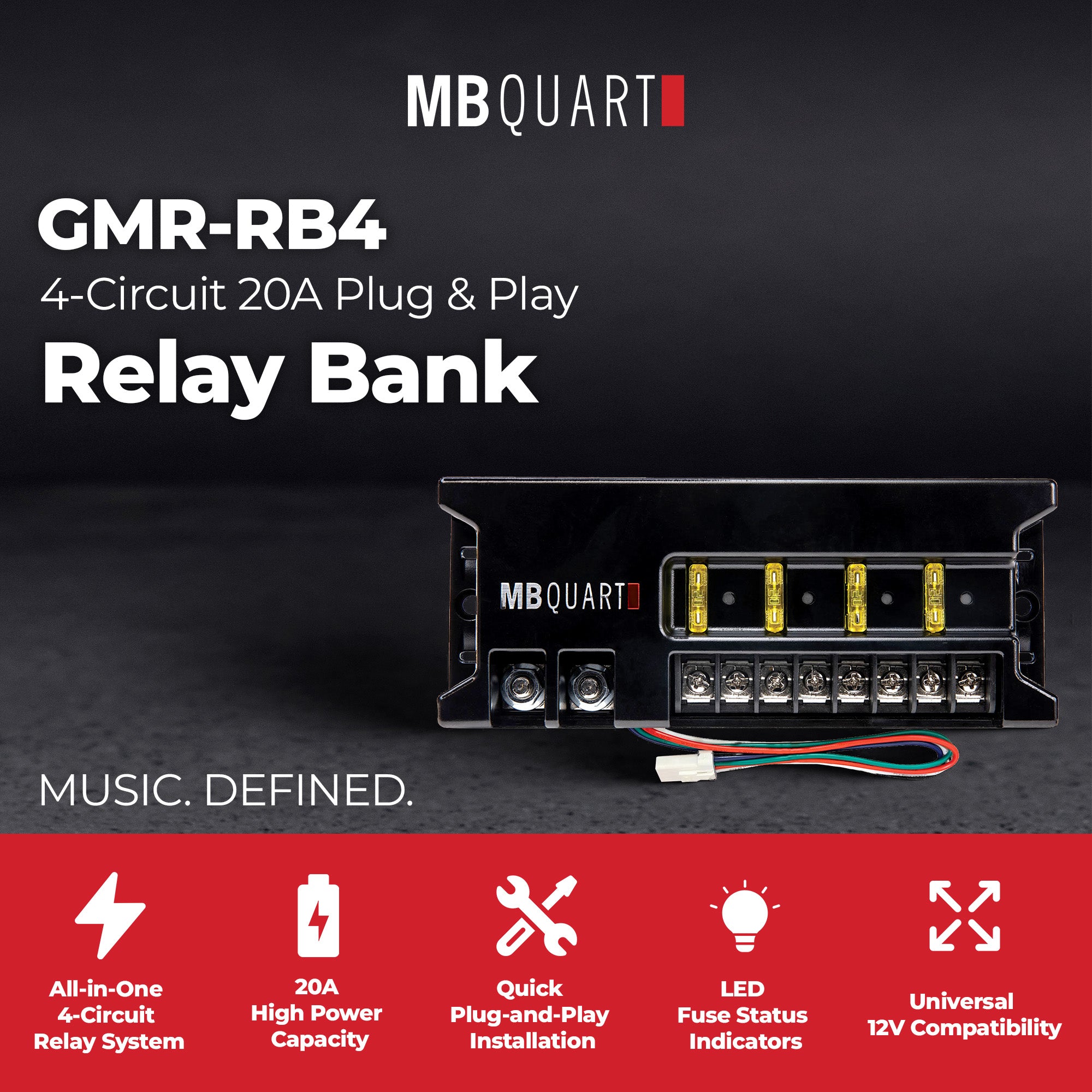 MB Quart 4 Circuit 20A Relay Bank with Plug & Play Capability for 12V Circuits - VMInnovations