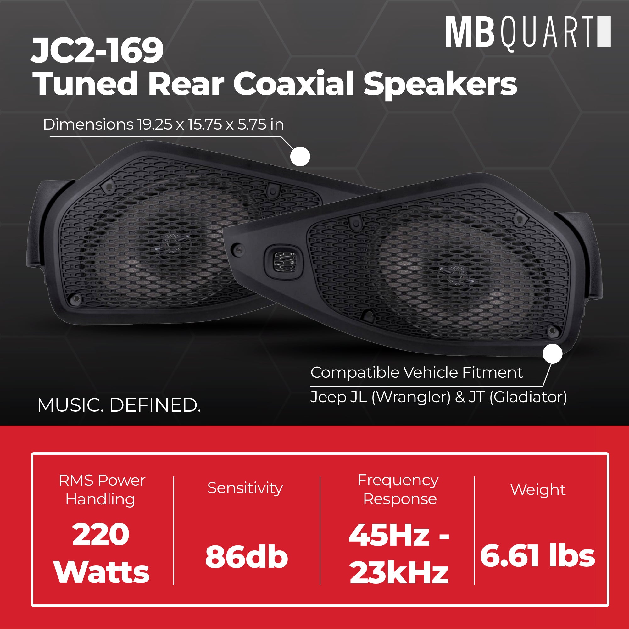 MB Quart 6x9" Tuned Rear Coaxial Speakers Upgrade for Jeep Wrangler/Gladiator - VMInnovations
