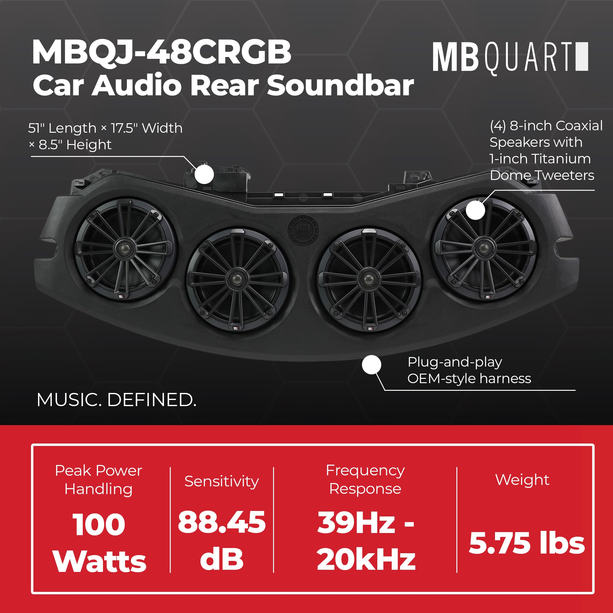 MB Quart MBQJ-48CRGB Jeep JL/JT Rear Soundbar w/ 8" Coaxial Speakers & LED Light - VMInnovations