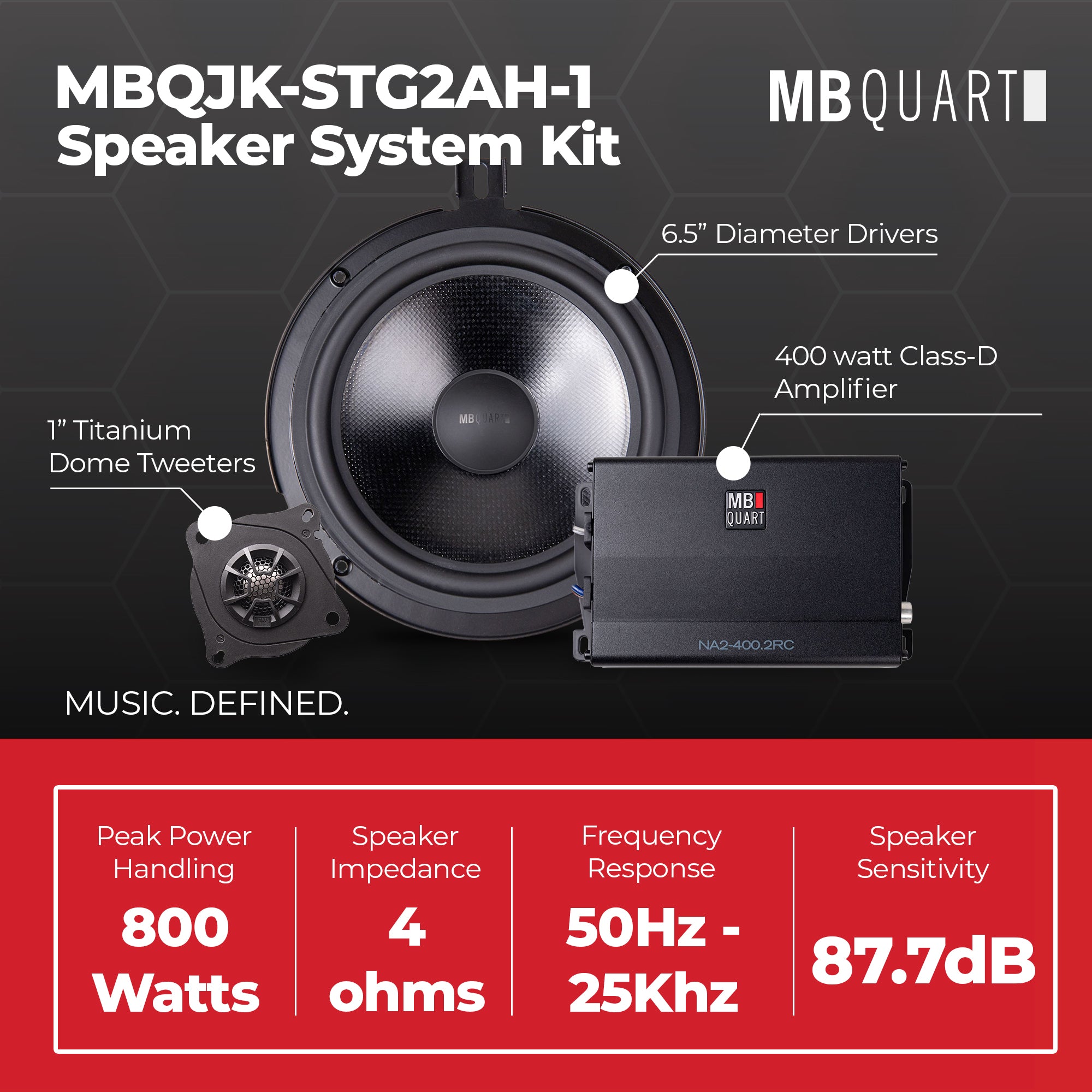 MB Quart MBQJK-STG2AH-1 800W STAGE 2 Jeep JK Car Audio 2-Speaker System Kit - VMInnovations