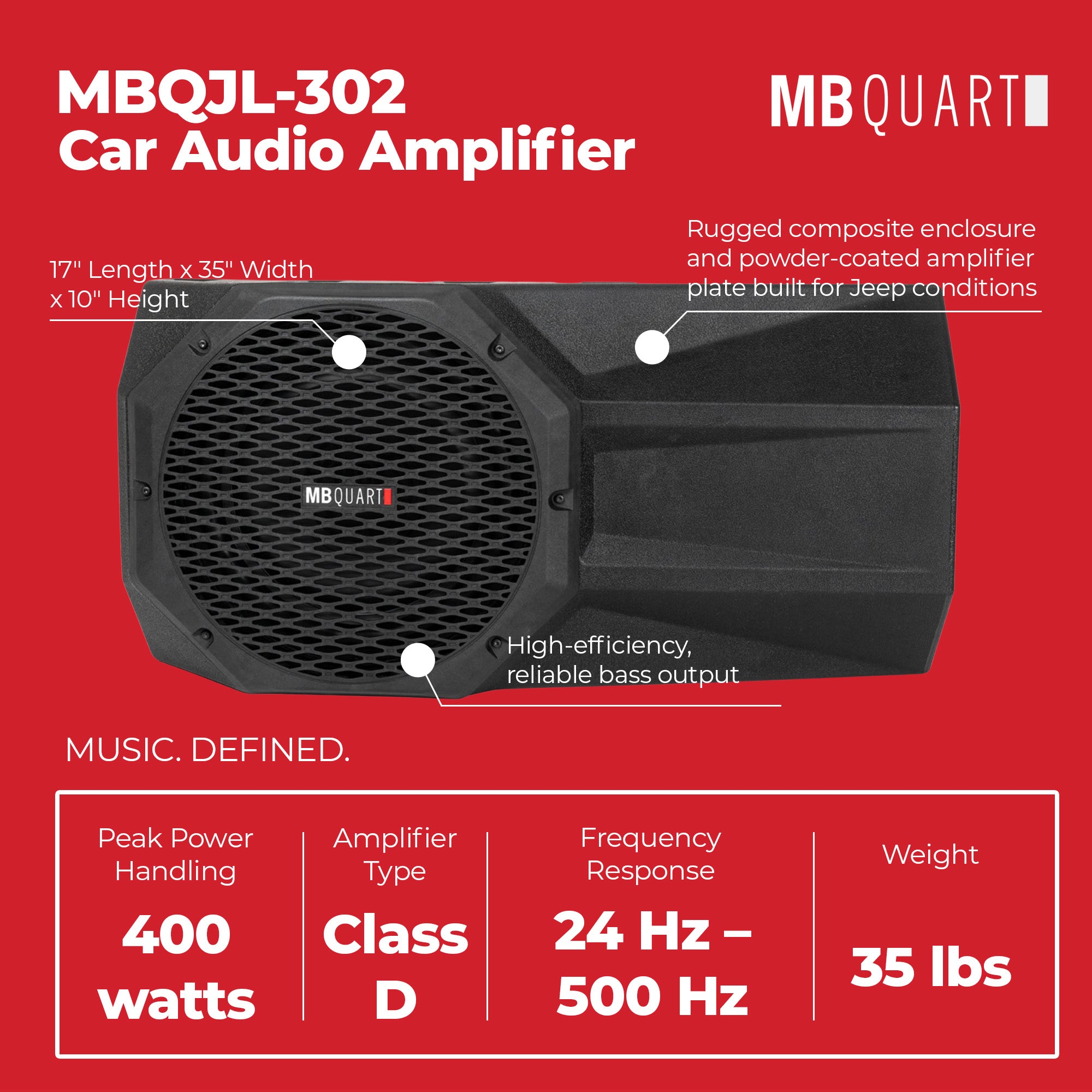 MB Quart MBQJL-302 400W Jeep JL Tailgate Powered Subwoofer Box with Amp and Bass - VMInnovations