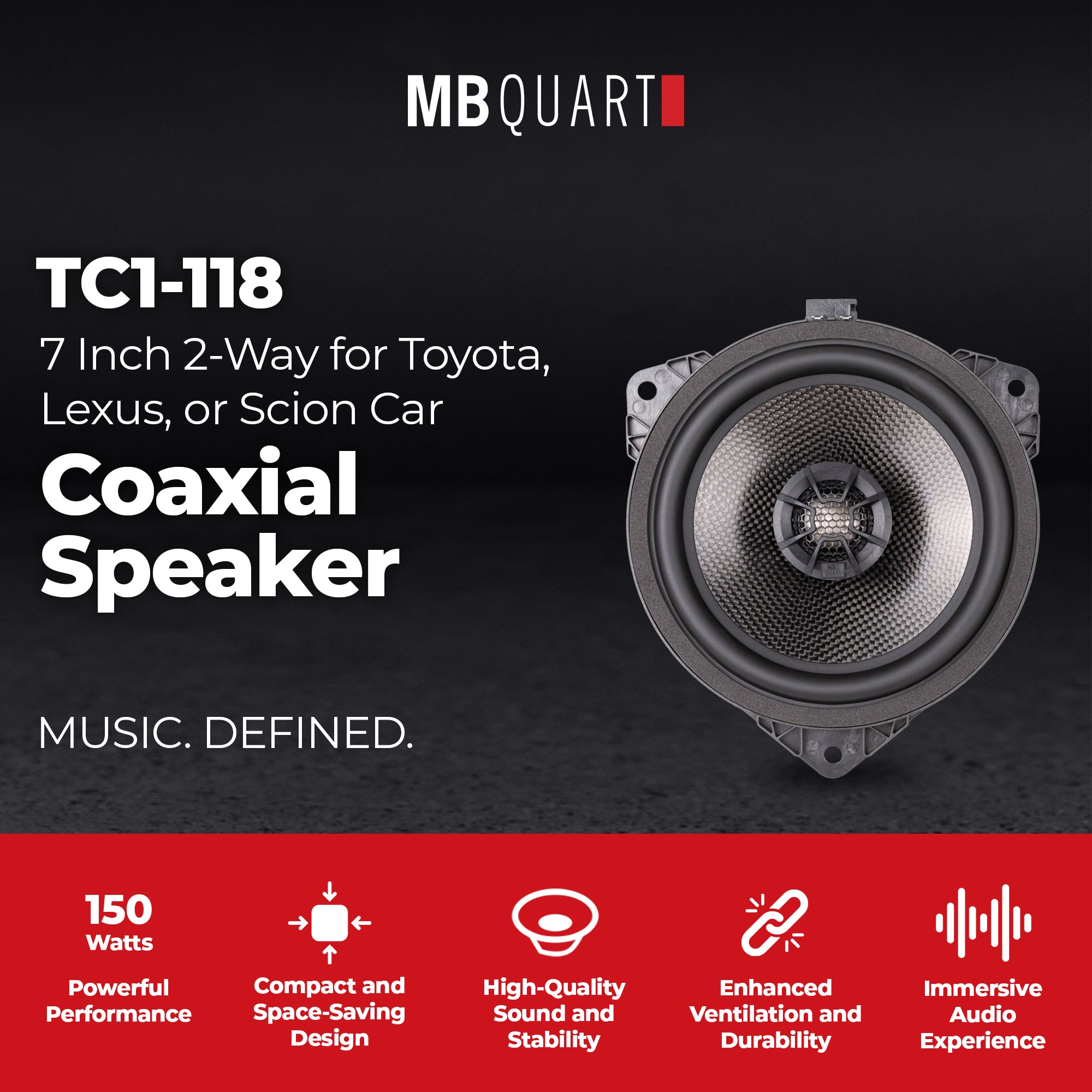 MB Quart TC1-118 7-Inch 2-Way Coaxial Speaker System for Toyota/Lexus/Scion Cars - VMInnovations